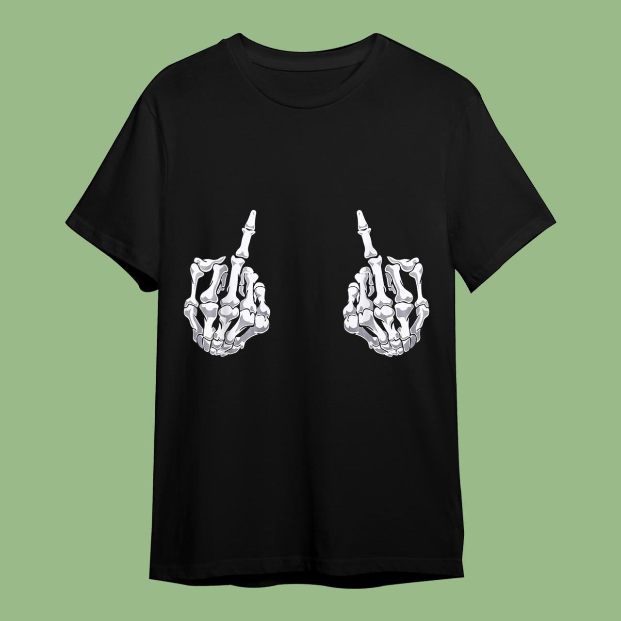 Skitongift Skeleton Hand Halloween Bones Middle Finger Skull T-Shirt