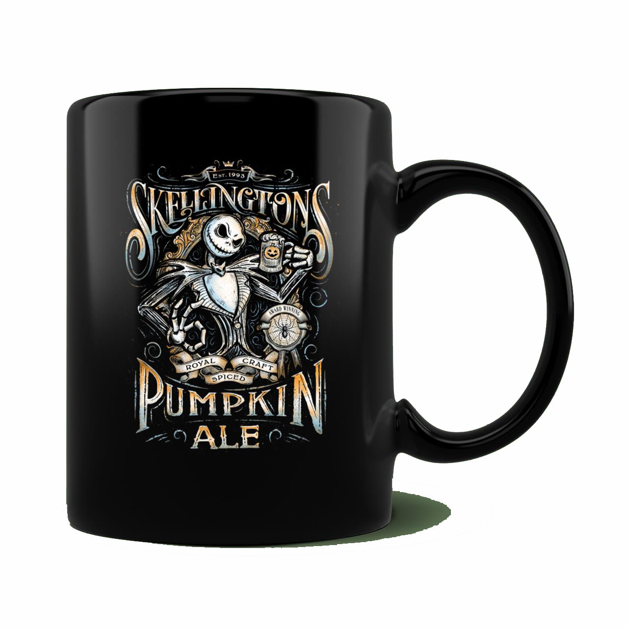 Skitongift Spooky Ceramic Novelty Coffee Mug Skelinton Pumpkin Royal Craft Ale Halloween Mug