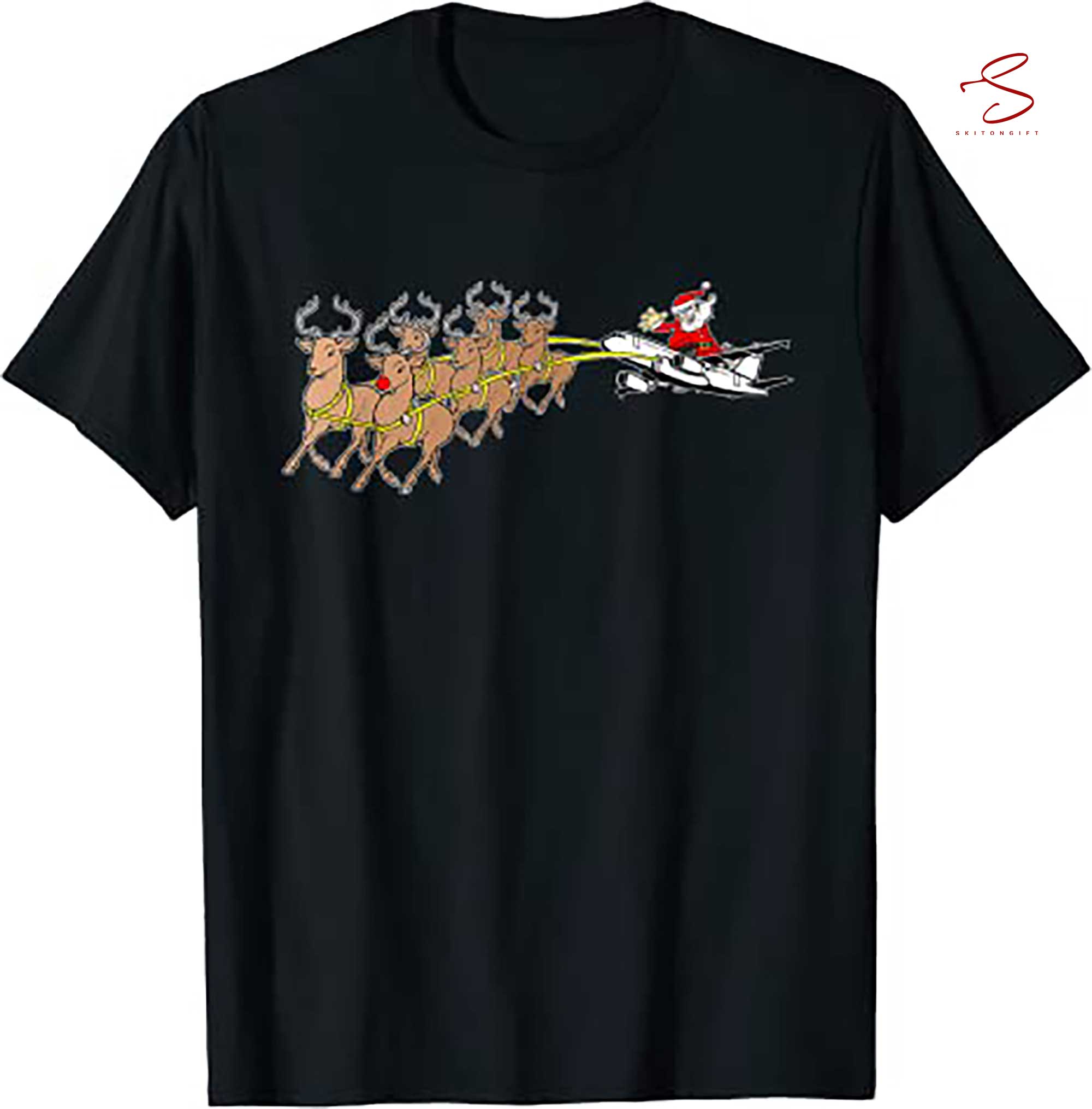 Skitongift Airplane Santa Sleigh T Shirt Xmas Airplane Aviation