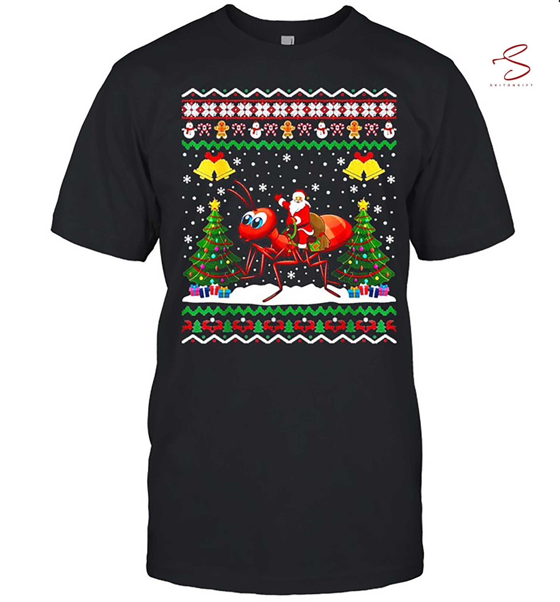 Skitongift Ants Santa Riding Ant Christmas Sweater T Shirt