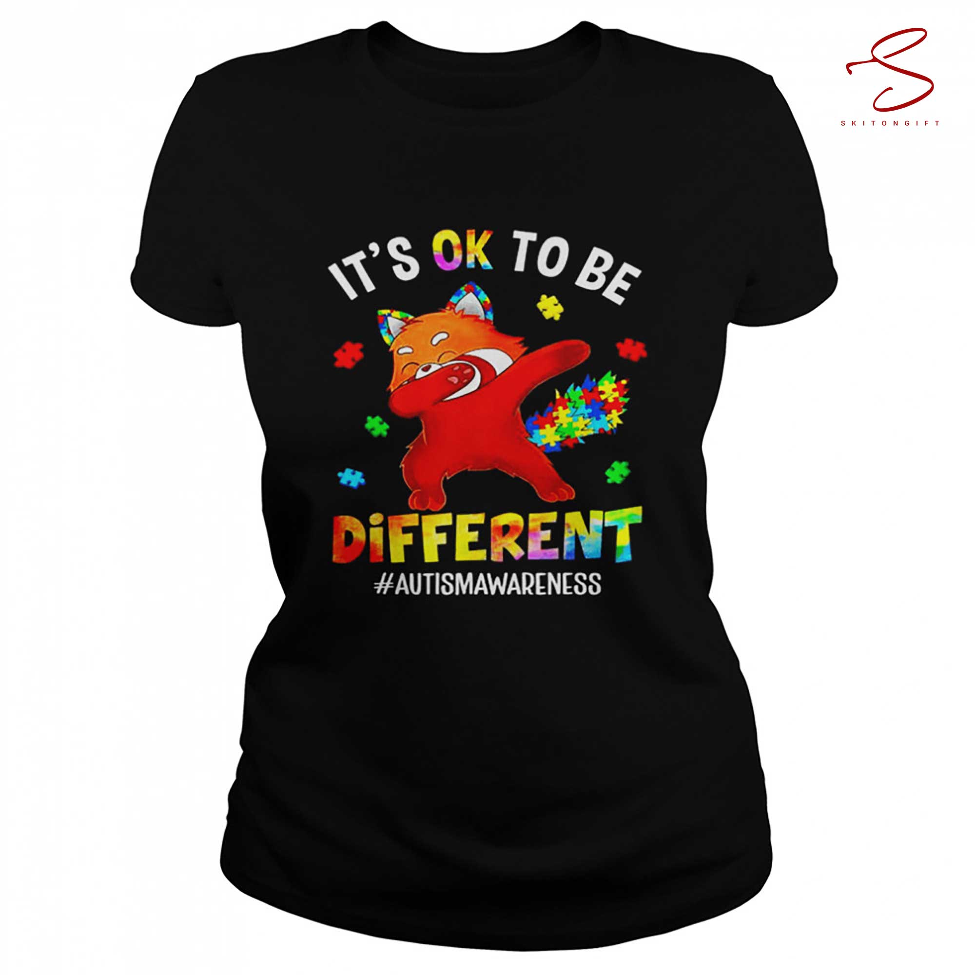 Skitongift Autism Awareness Dabbing Red Panda Its Ok To Be Different Shirt
