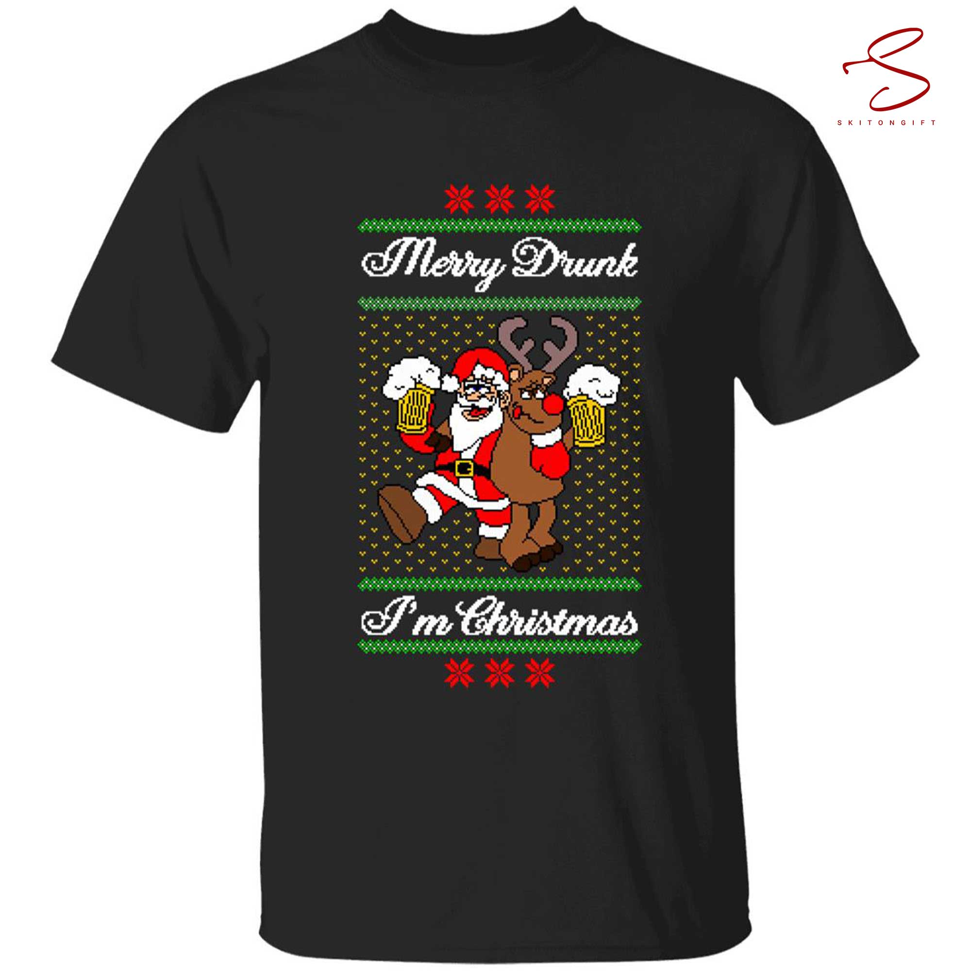 Skitongift Beer Santa Merry Drunk Im Christmas T Shirt