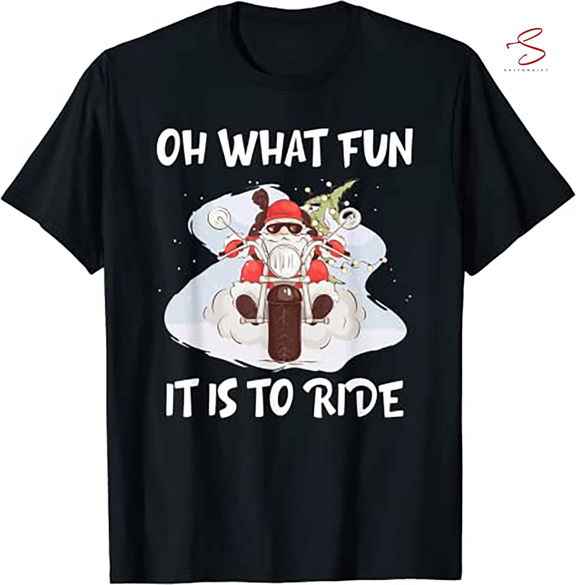 Skitongift Biker Santa Motorcycle Fan Merry Christmas Xmas Holidays T Shirt