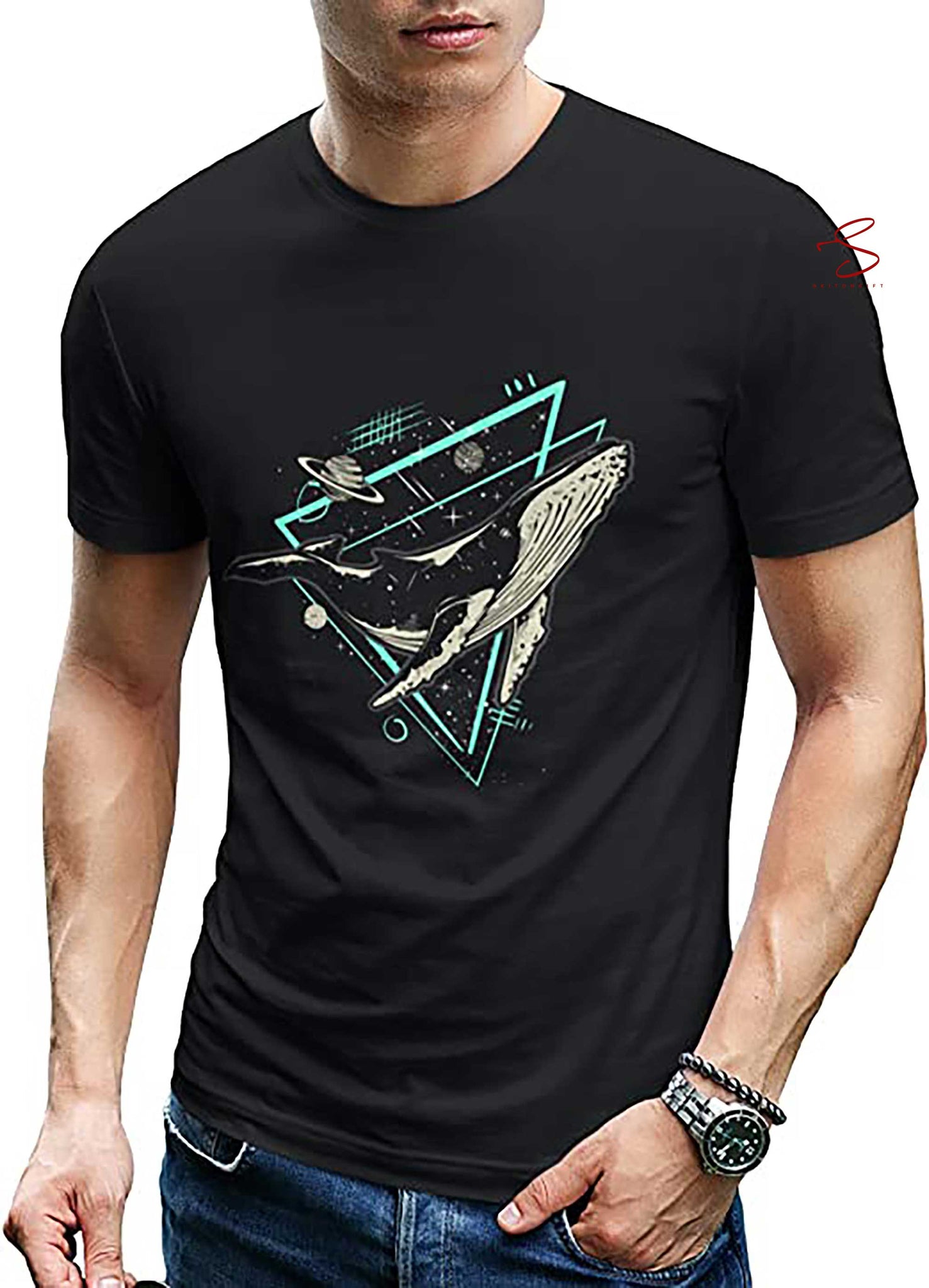 Skitongift Black Dolphin Mens Graphic Tees T Shirts   Design Graphic T Shirts For Men