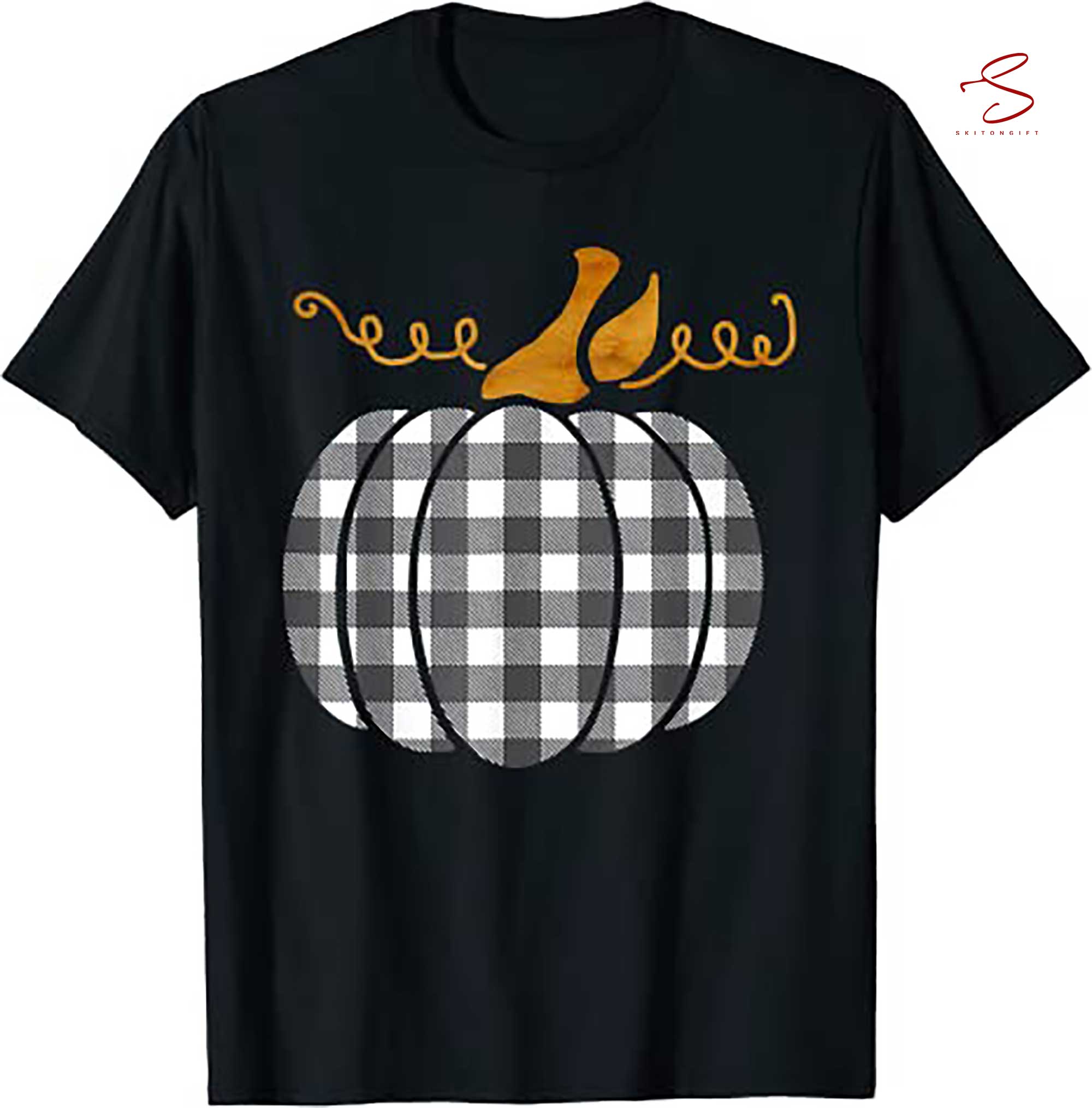 Skitongift Black White Classic Buffalo Plaid Thanksgiving Pumpkin Cute T Shirt