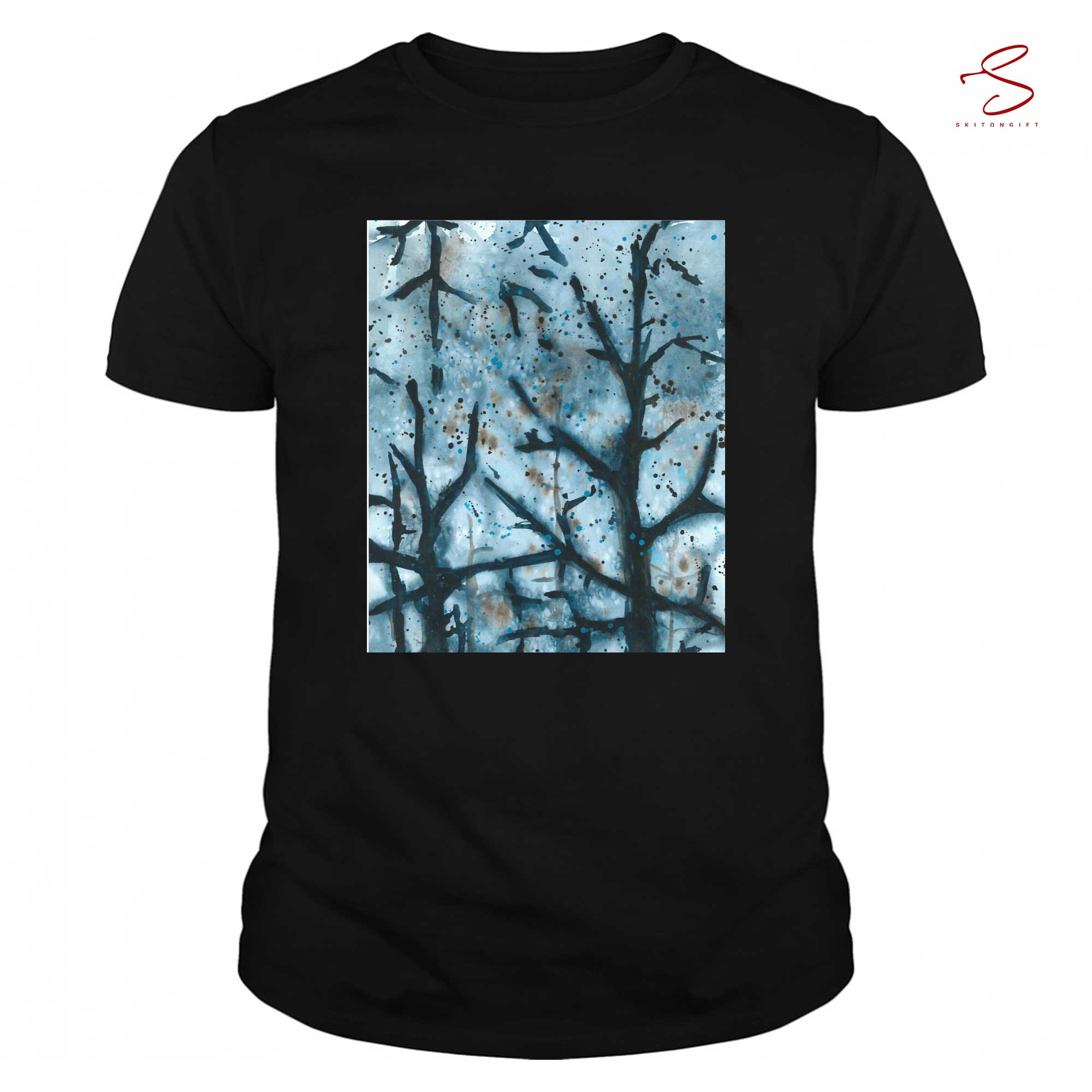 Skitongift Blue Nature Countryside Abstract Trees Classic T Shirt Funny Shirts Long Sleeve Tee Hoody Hoodie Heavyweight Pullover Hoodies Sweater