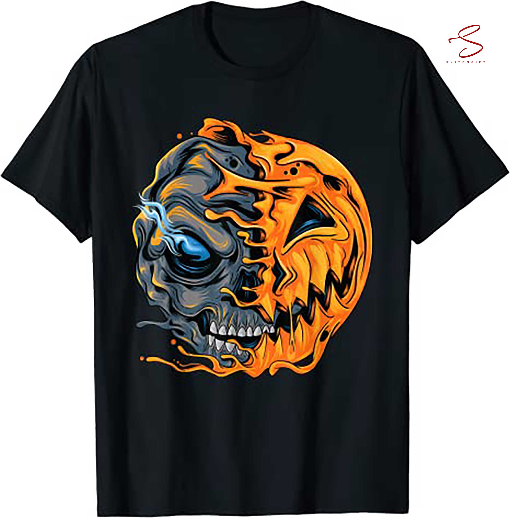 Skitongift Boys Halloween Pumpkin Skull Kids Teens Men T Shirt