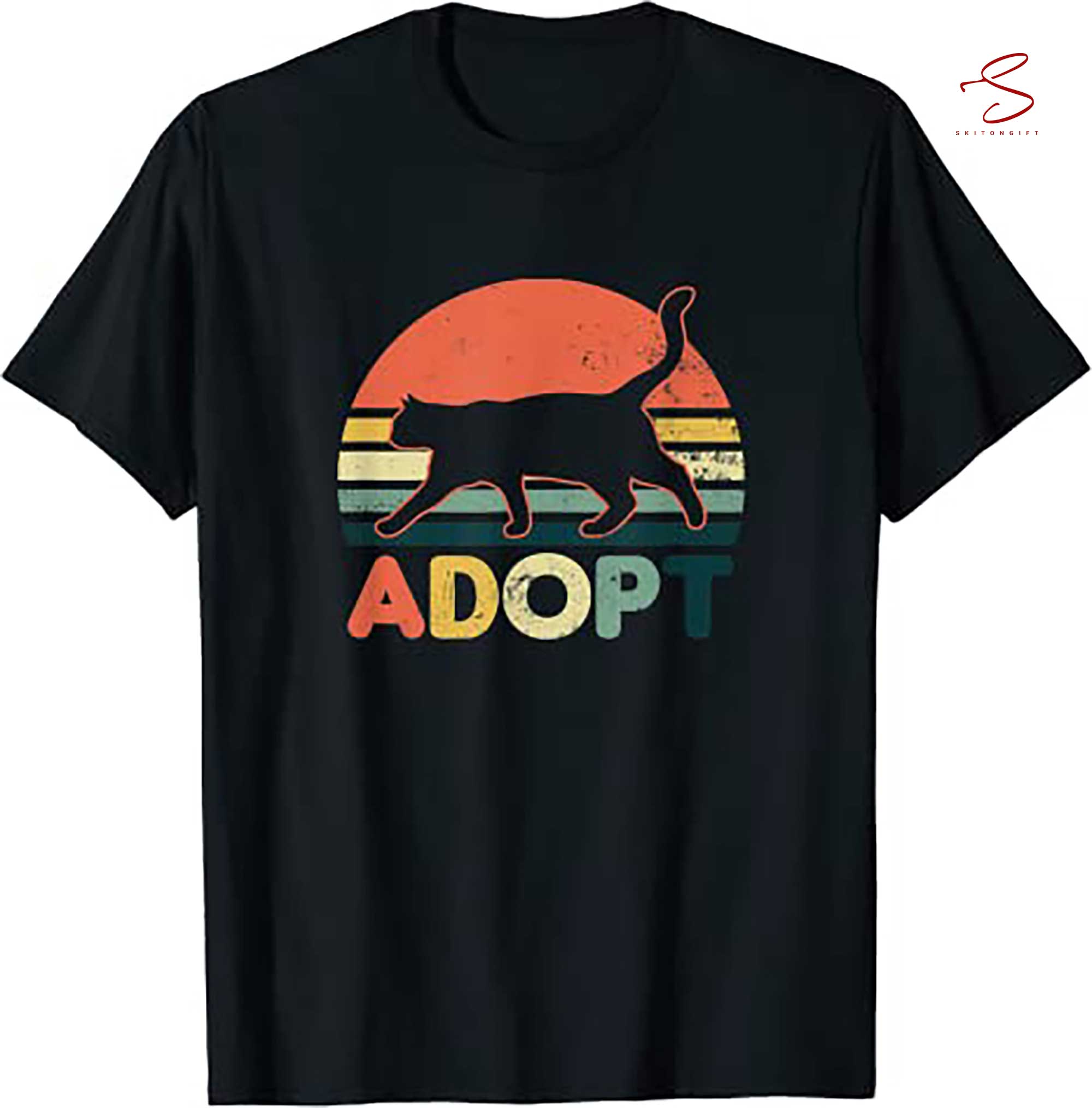 Skitongift Cat Adoption Design Vintage Retro Sunset Adopt T Shirt Funny Shirts Long Sleeve Tee Hoody Hoodie Heavyweight Pullover Hoodies Sweater