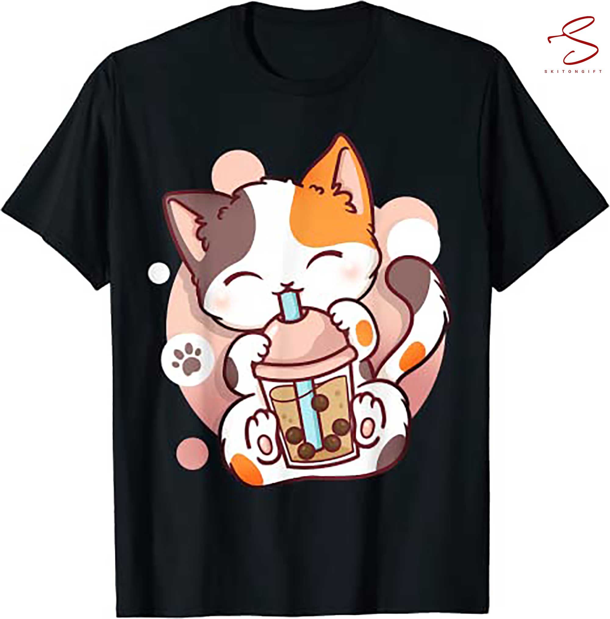 Skitongift Cat Boba Tea Bubble Tea Anime Kawaii Neko T Shirt