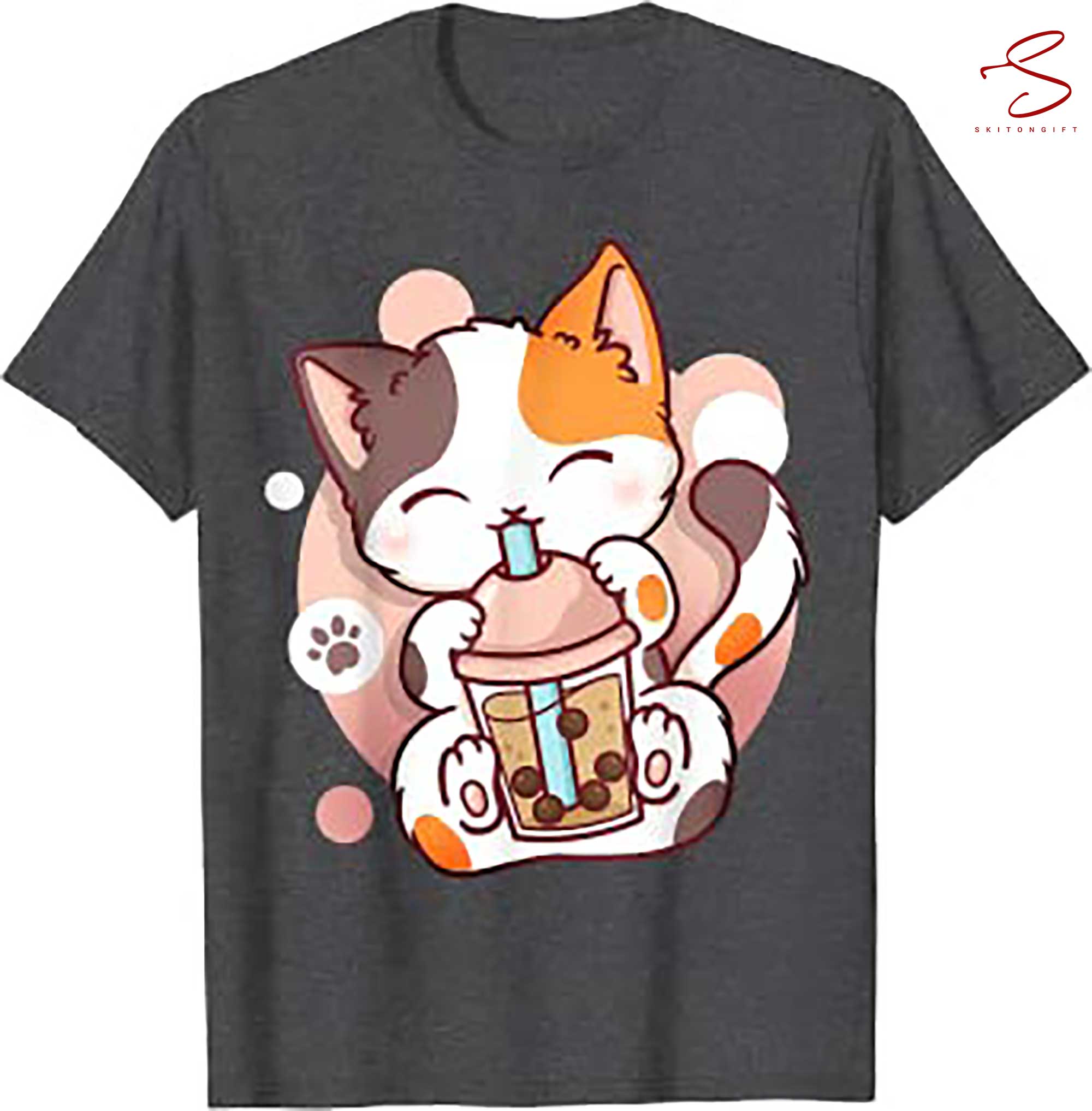 Skitongift Cat Boba Tea Bubble Tea Anime Kawaii Neko T Shirt, gifts for Dad Mom,Gifts for Him, Her, Gifts for Dad Mom