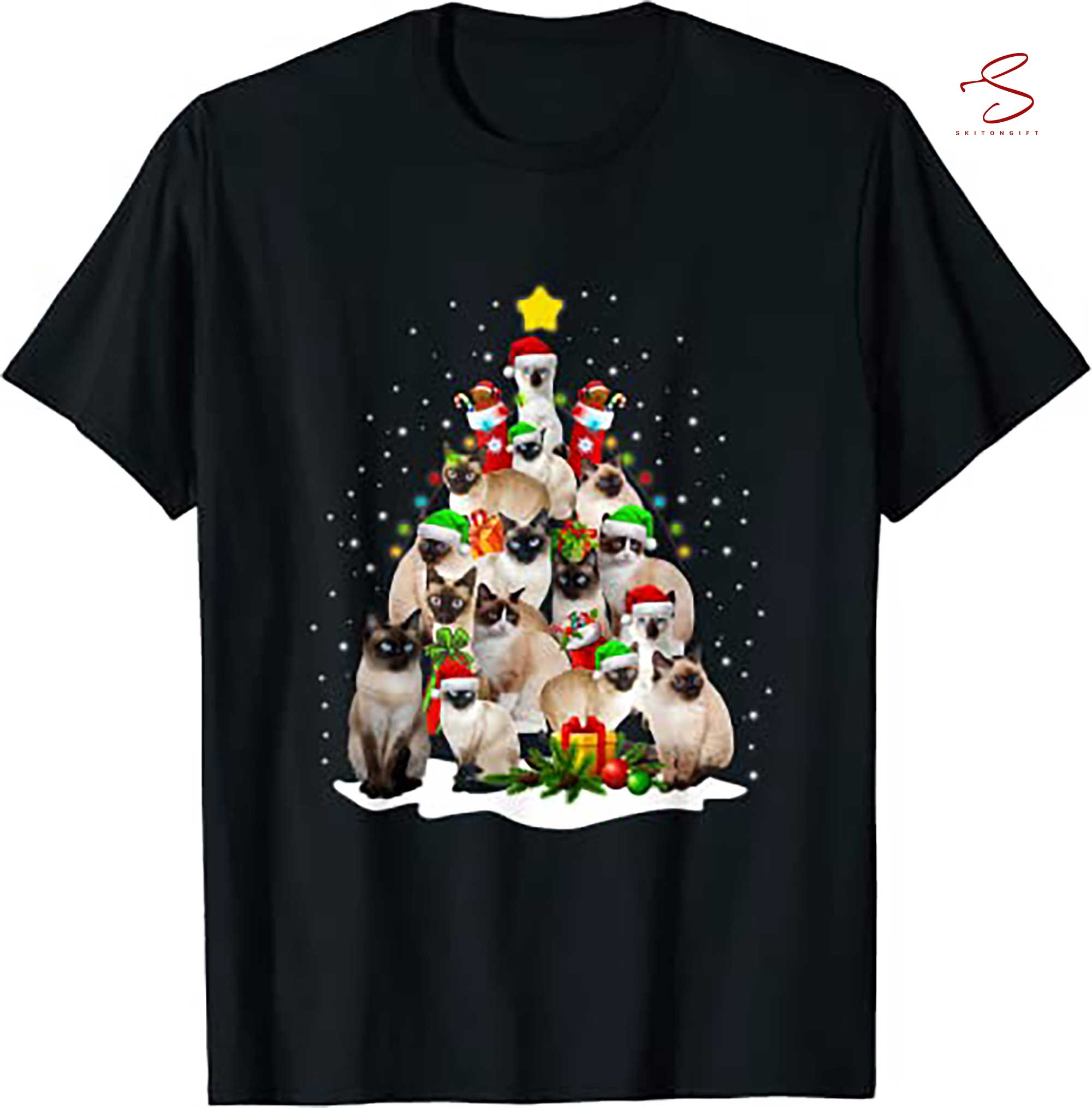 Skitongift Cat Christmas Tree, Funny Siamese Cats, Xmas T Shirt