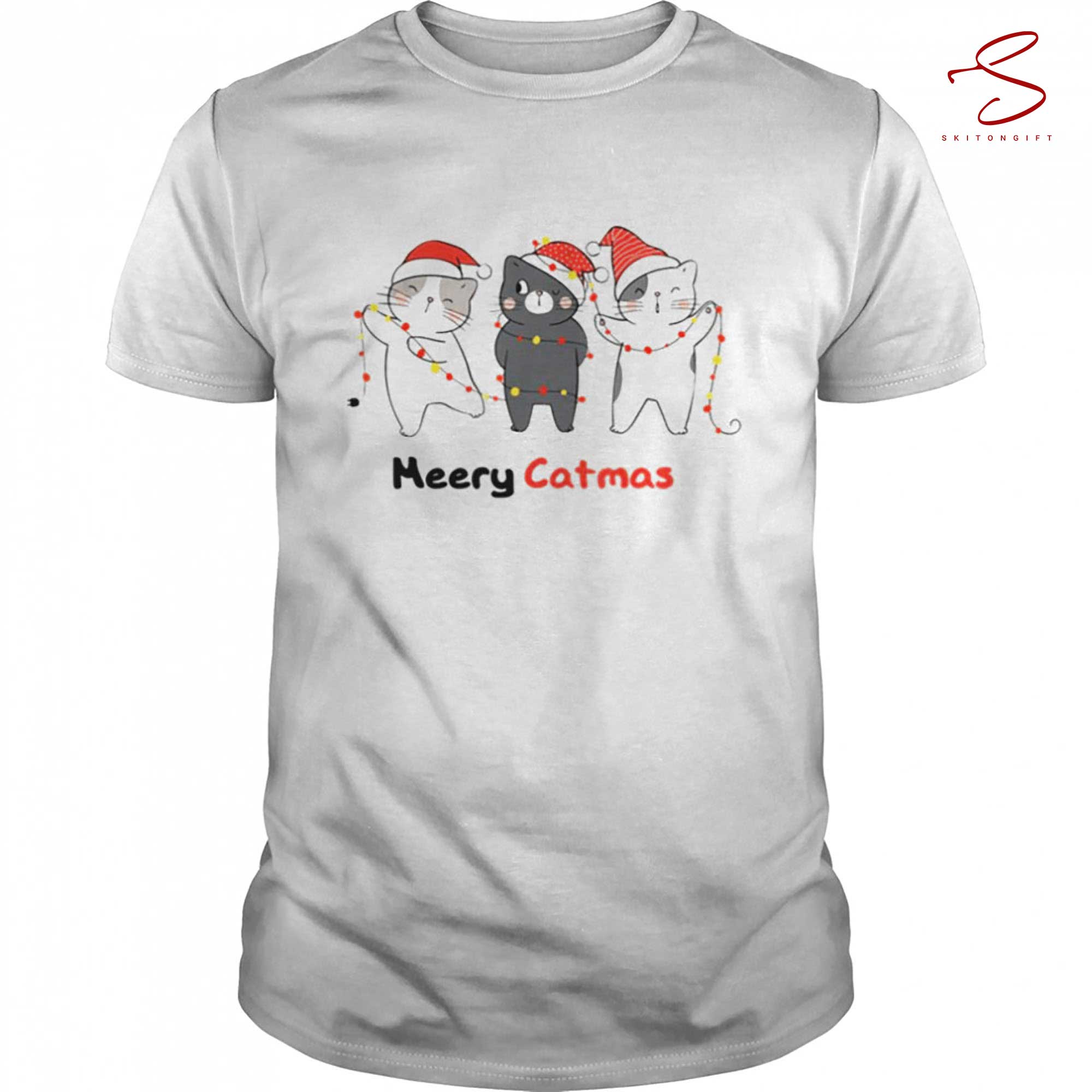 Skitongift Cat Decorating Christmas Lights Funny Cats With Santa Hat Shirt