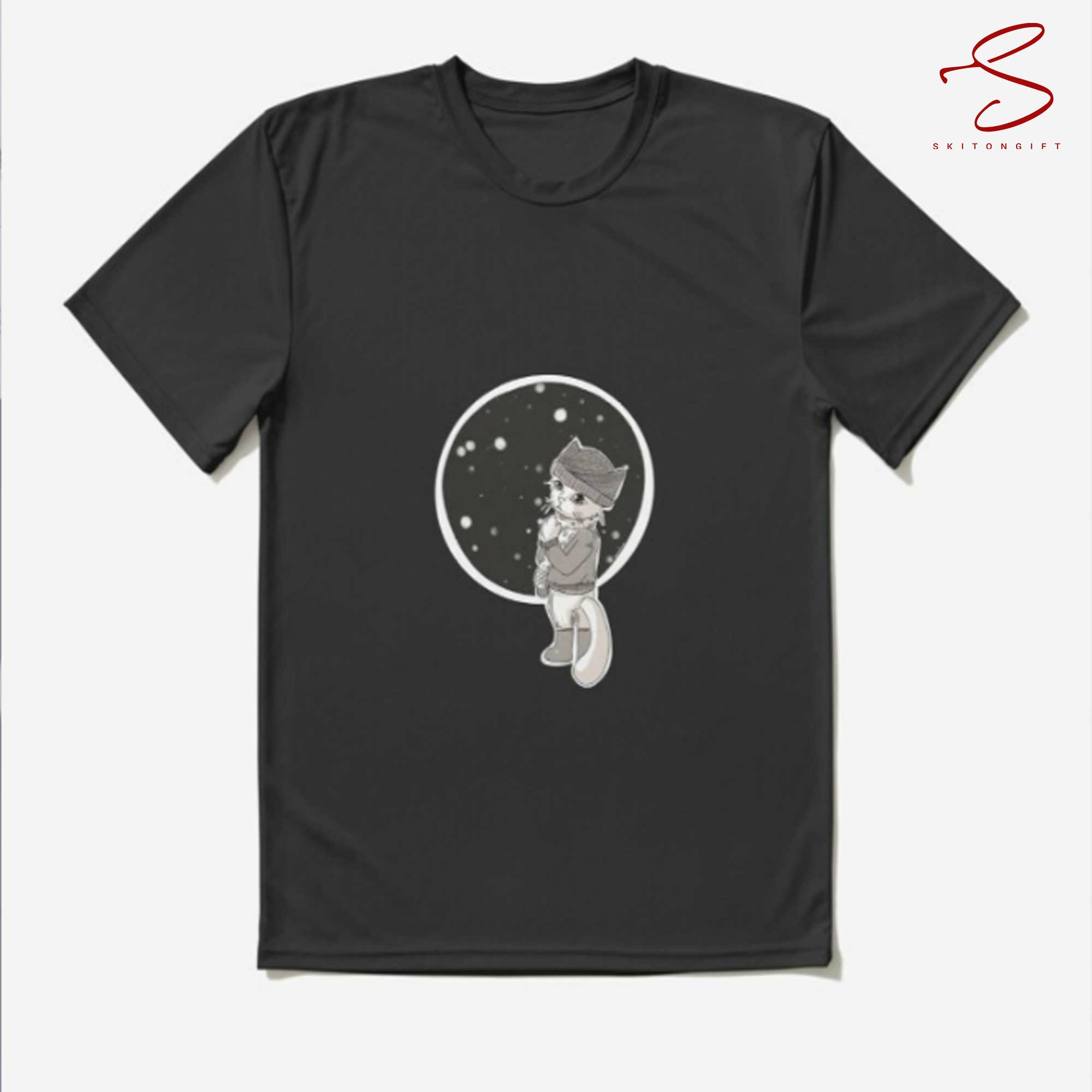 Skitongift Cat Waiting And Watching Snow Fall Classic T Shirt Funny Shirts Long Sleeve Tee Hoody Hoodie Heavyweight Pullover Hoodies Sweater