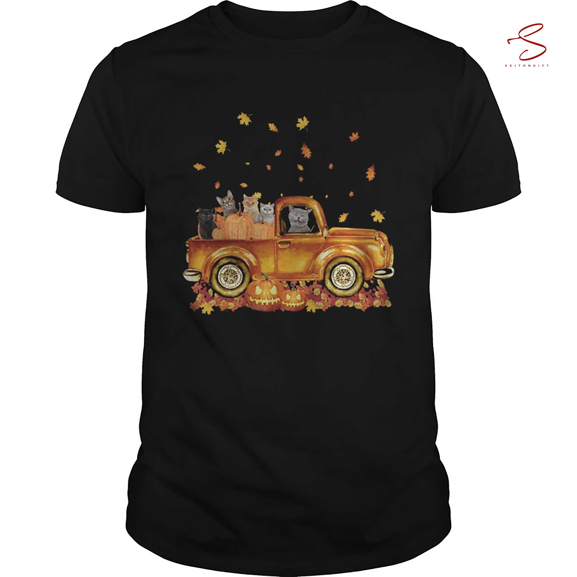 Skitongift Cats Pumpkin Car Halloween T Shirt