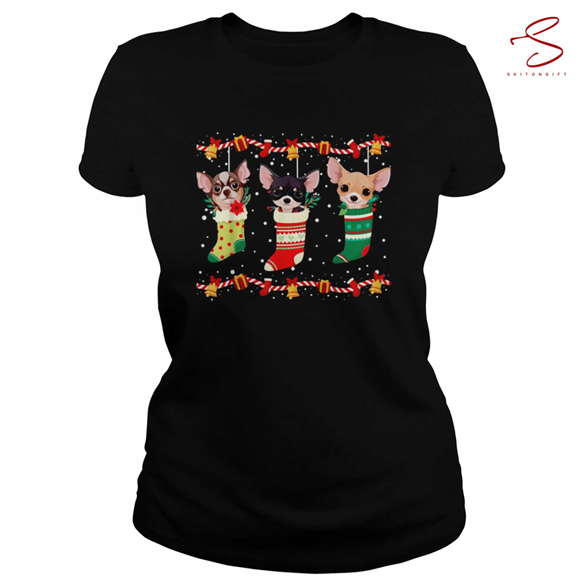 Skitongift Chihuahua Christmas Lights Funny Xmas Shirt