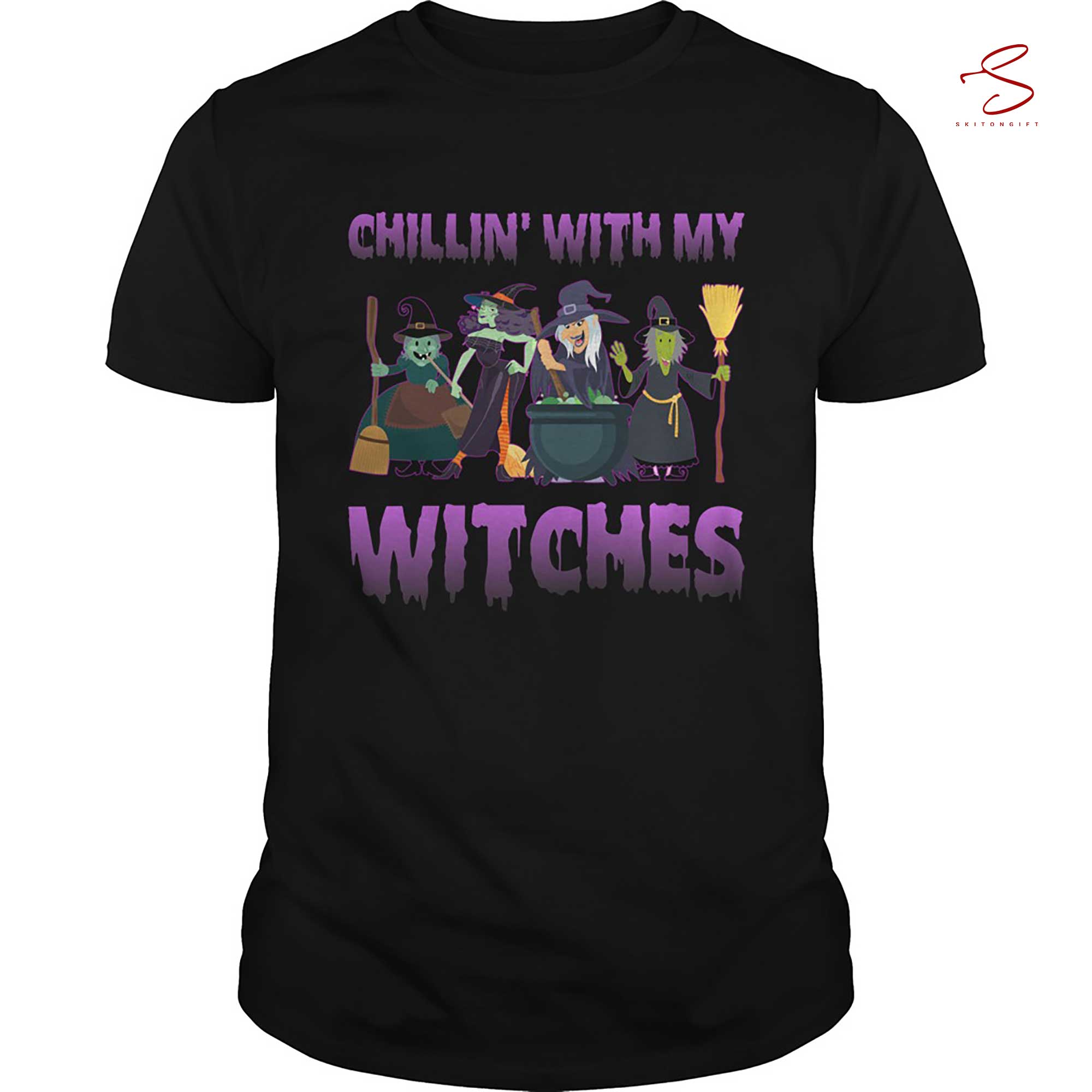 Skitongift Chillin With My Witches Funny Halloween T Shirt