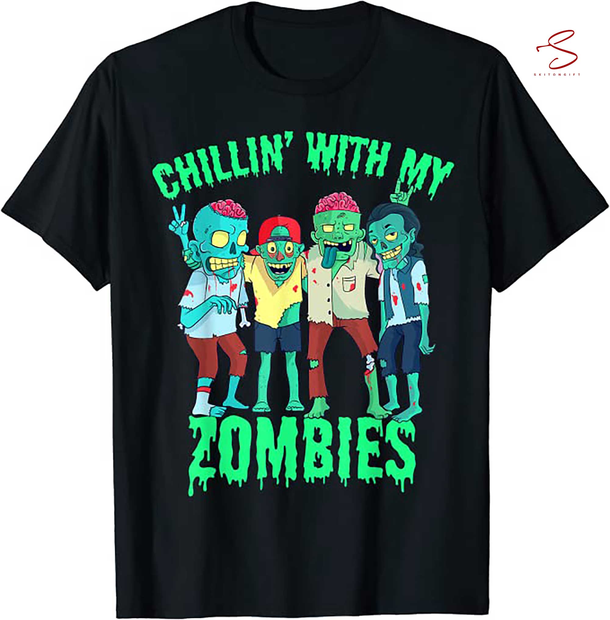 Skitongift Chillin With My Zombies Halloween Boys Kids Funny Zombie T Shirt