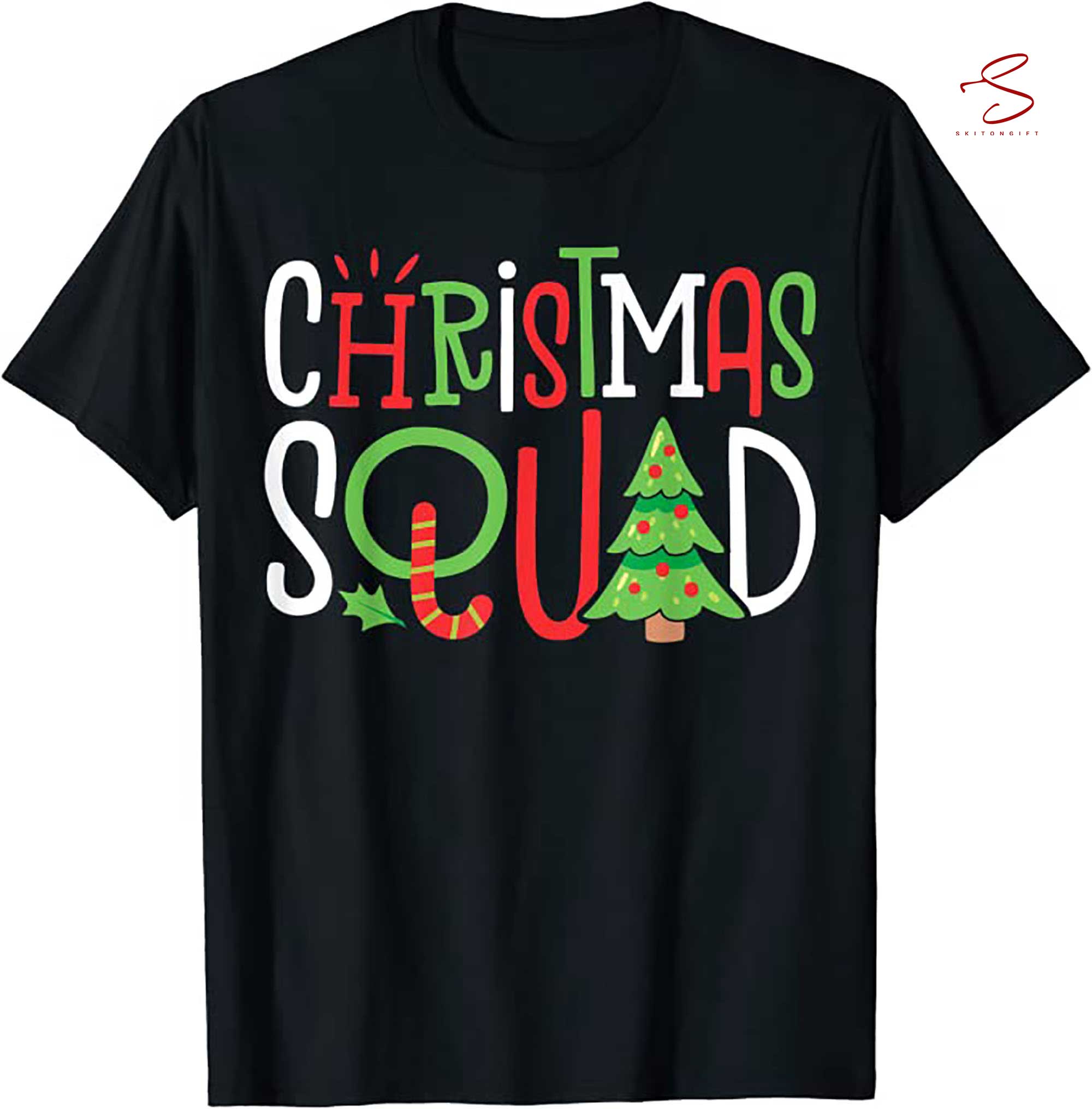 Skitongift Christmas Squad Funny Xmas Tree Family Matching Pajamas Boys T Shirt