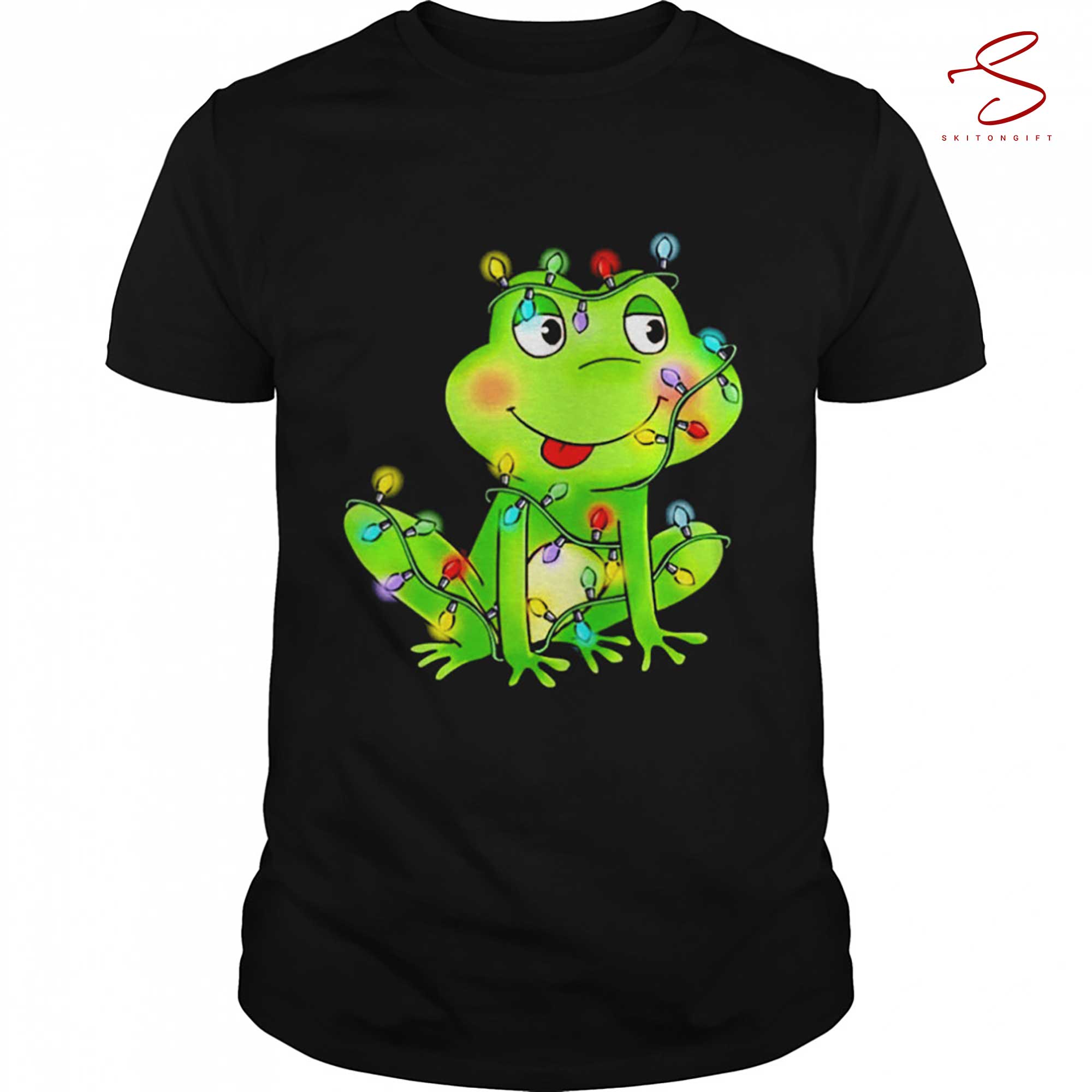 Skitongift Cute Frog Christmas Light Shirt