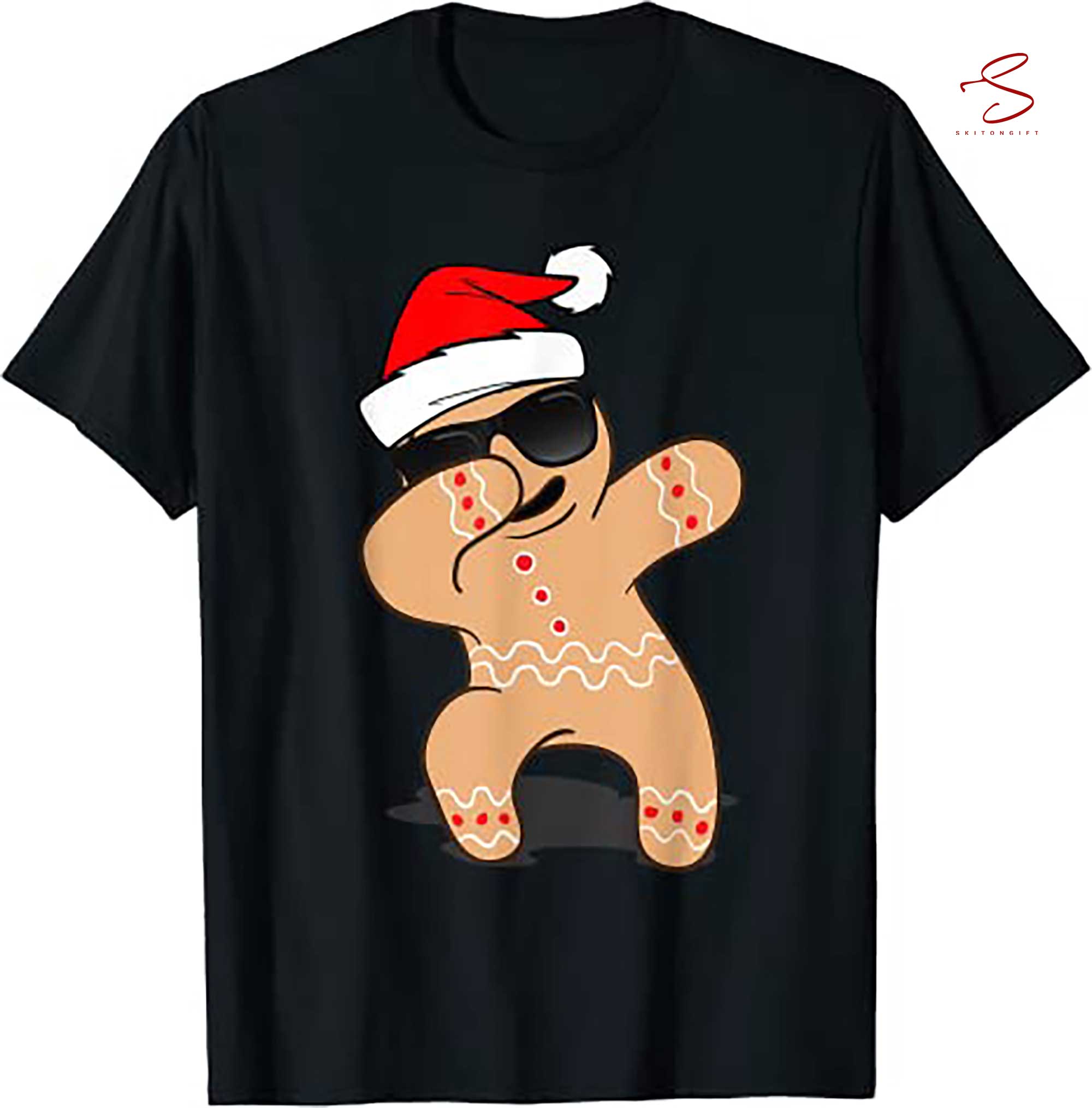 Skitongift Dabbing Gingerbread Man Shirt Funny Hip Hop Xmas Tee