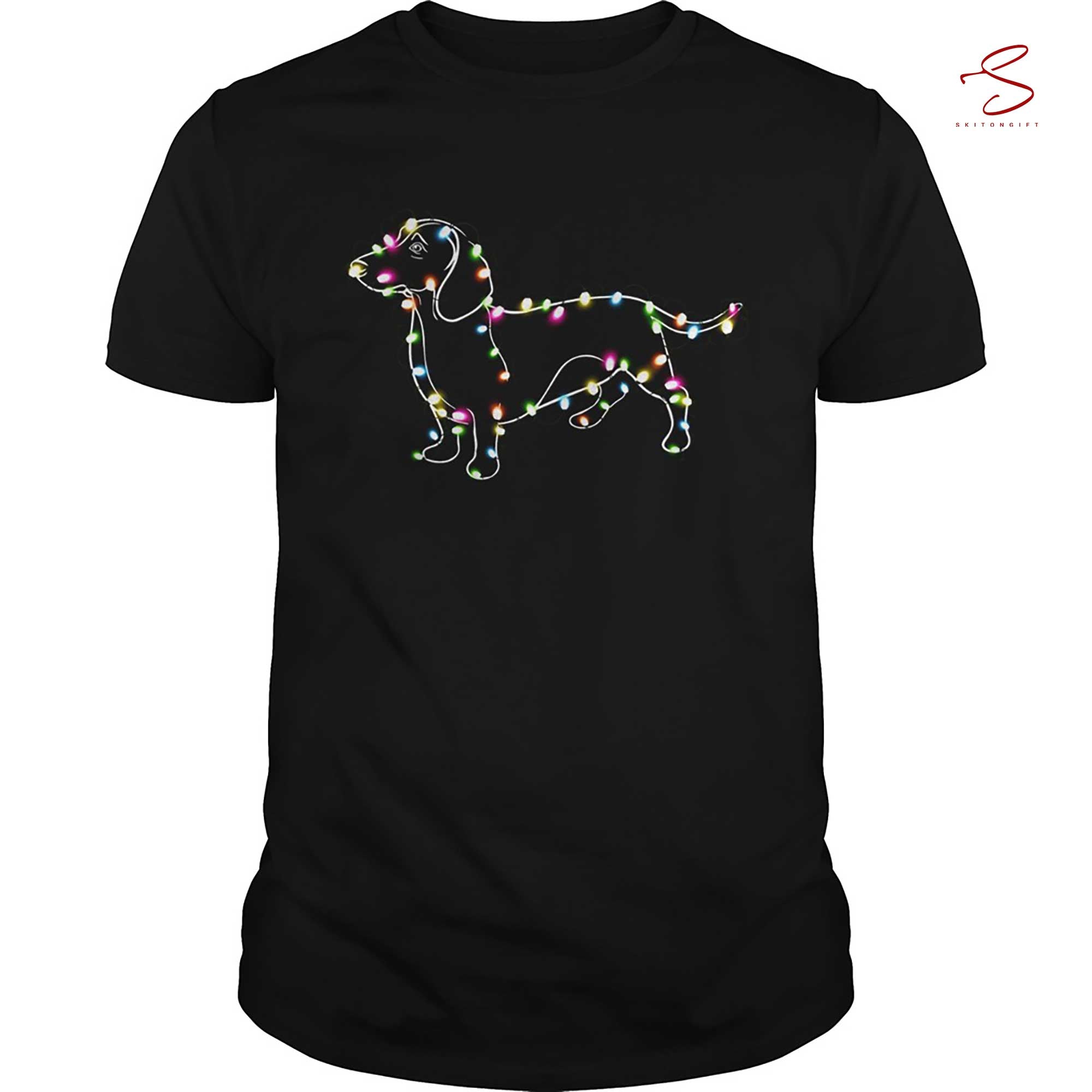 Skitongift Dachshund Light Christmas Shirt Funny Shirts Long Sleeve Tee Hoody Hoodie heavyweight pullover hoodies SweaterXmas Gifts Christmas Shirt