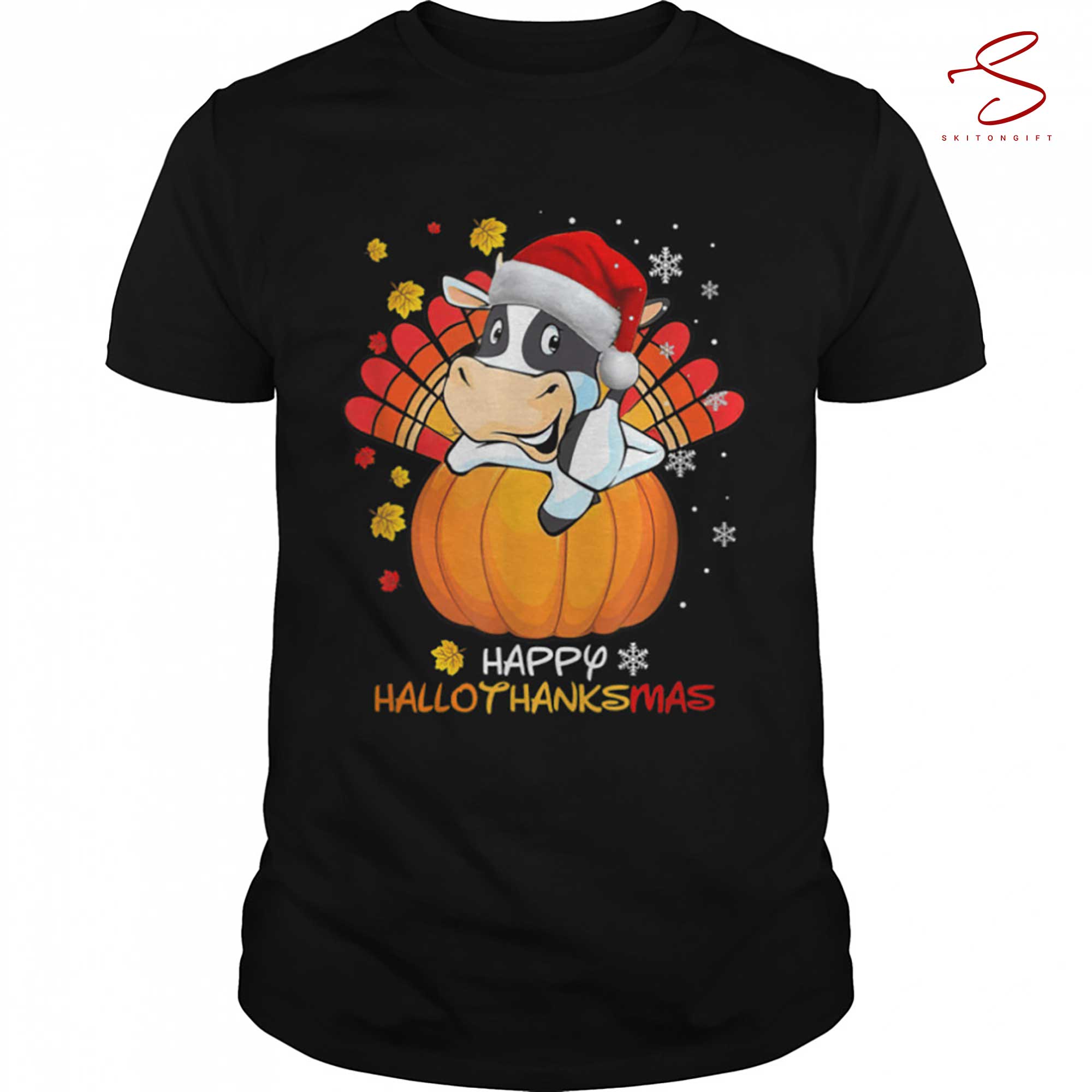 Skitongift Dairy Cow Happy Hallothanksmas Halloween Thanksgiving Xmas T Shirt