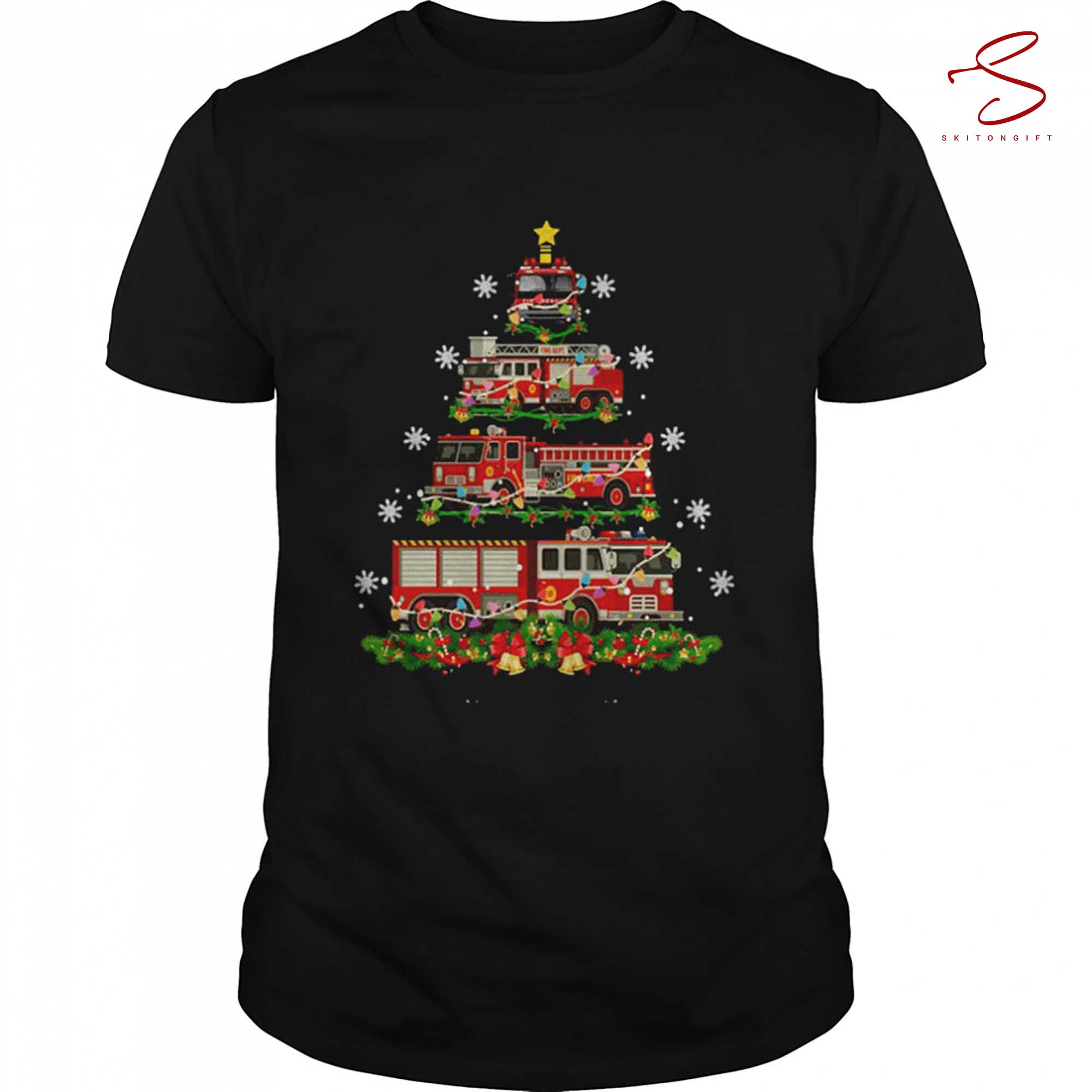 Skitongift Decor Firefighter Truck Christmas Shirt