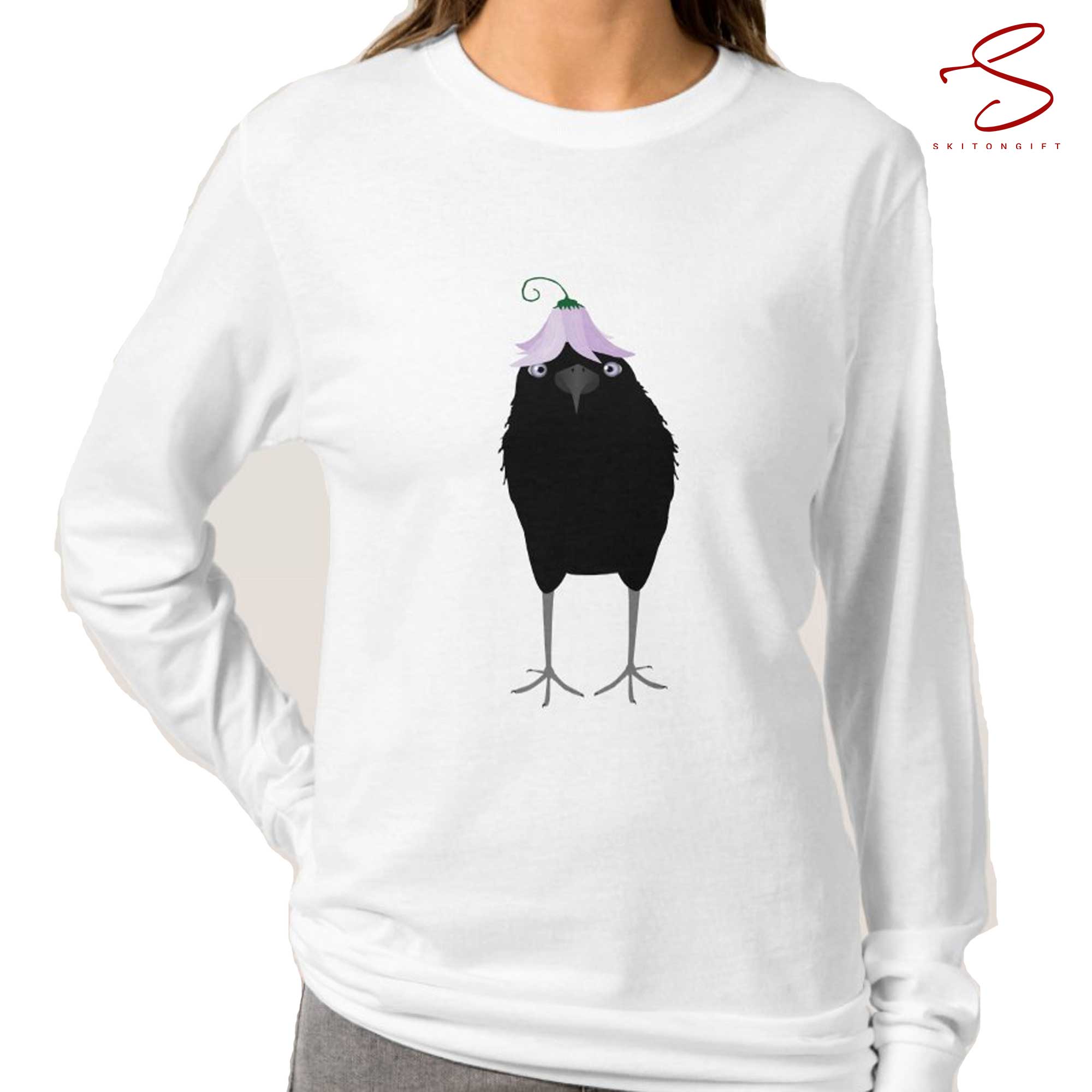 Skitongift Eating Crow WomenS Long Sleeve Tshirt Funny Shirts Long Sleeve Tee Hoody Hoodie Heavyweight Pullover Hoodies Sweater