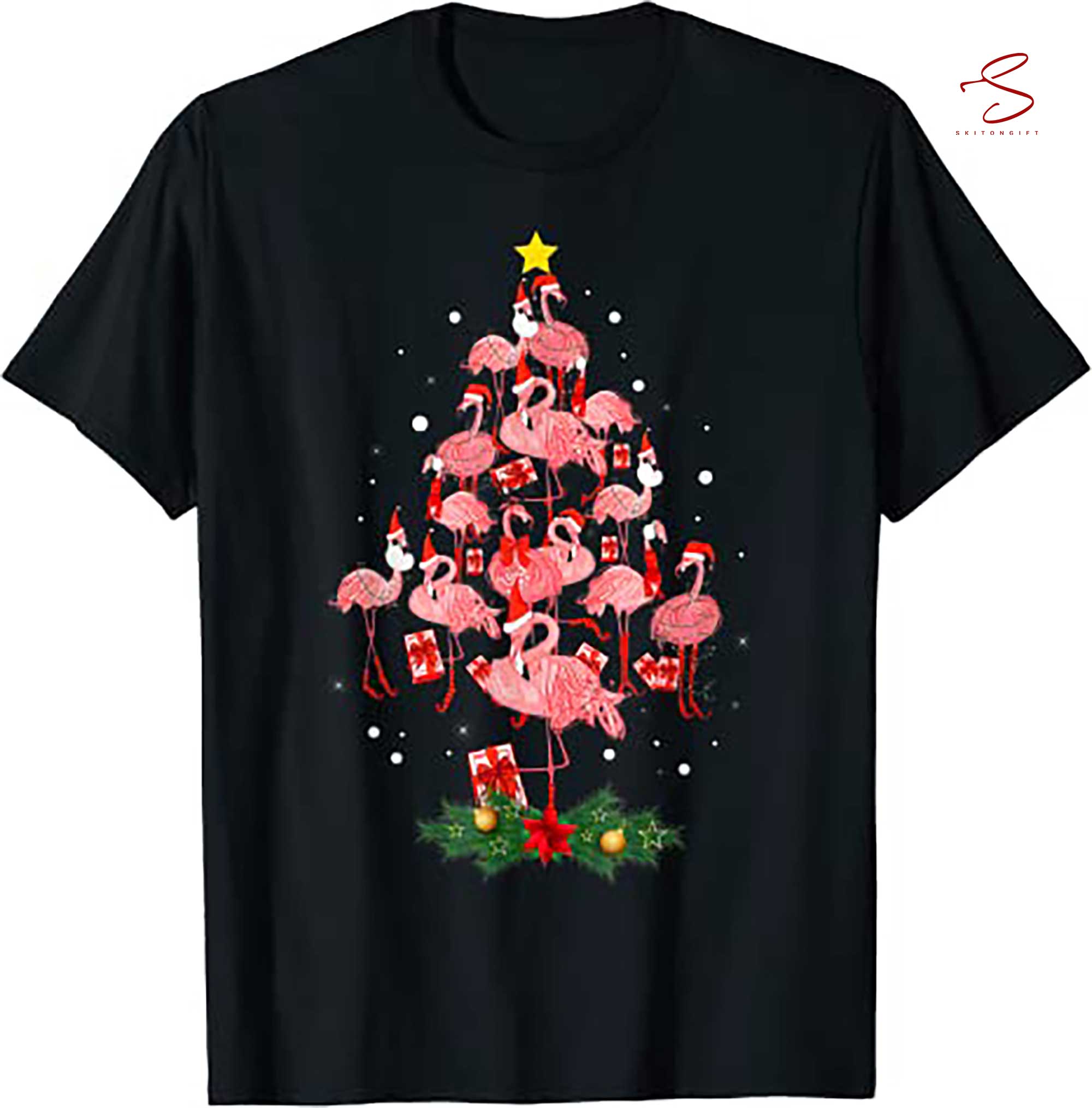 Skitongift Flamingo Christmas Tree Ornament Decor Funny Xmas For Girls T Shirt