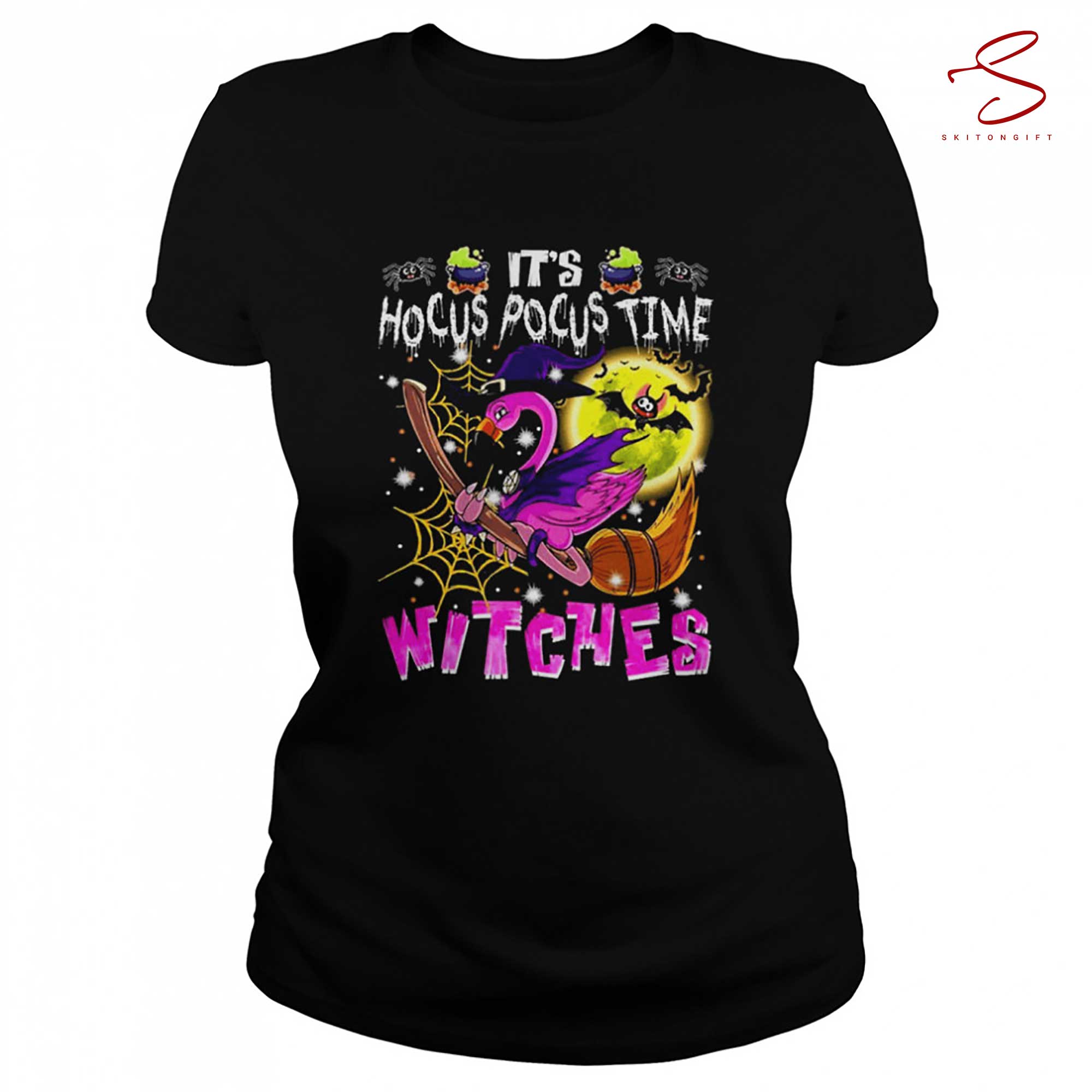 Skitongift Flamingo Its Hocus Pocus Time Witches Halloween T Shirt