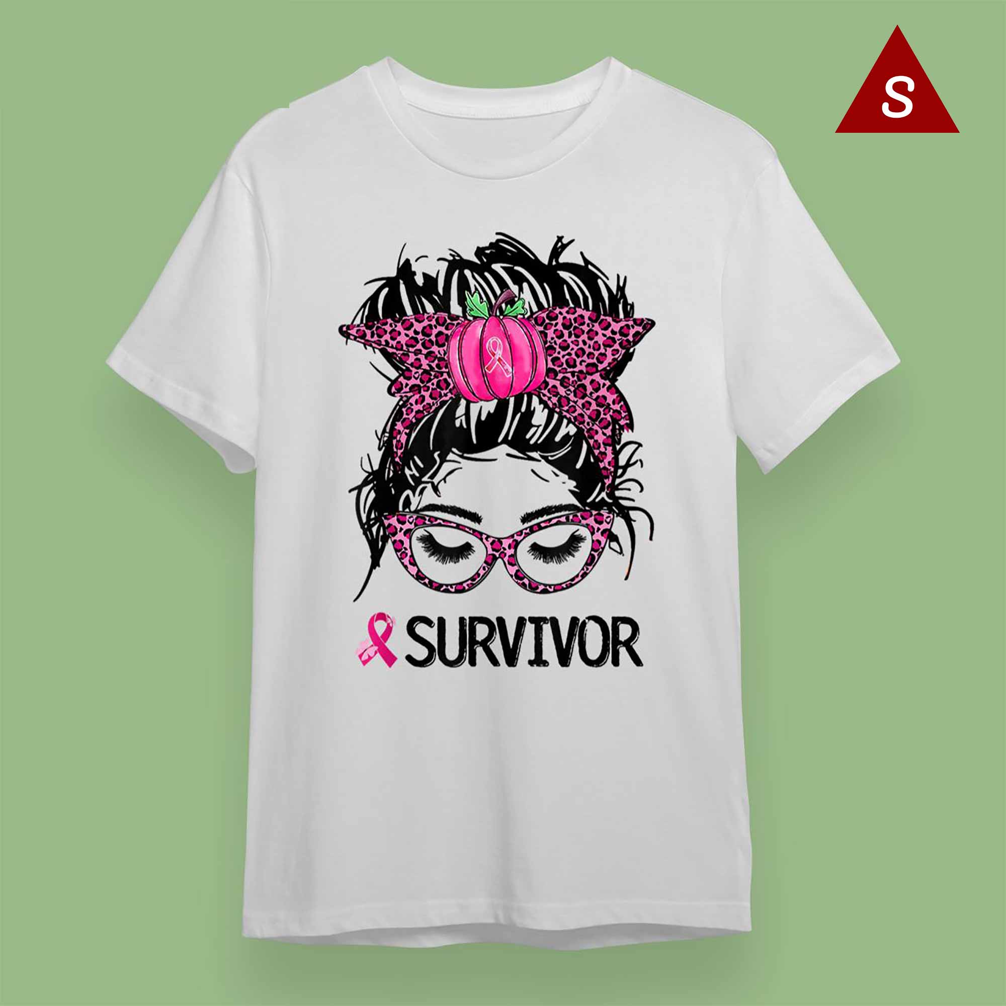 Skitongift Funny Tshirt Breast Cancer Survivor Messy Bun Pink Awareness Women
