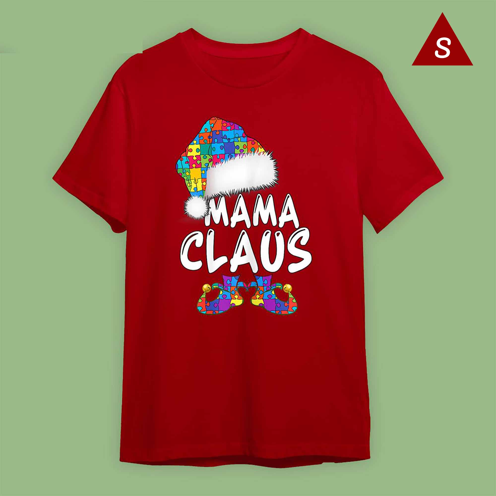 Skitongift Funny Tshirt Christmas Gifts For Mom Christmas Mama Claus Autism Elf Puzzle Pieces Xmas Holiday Shirt