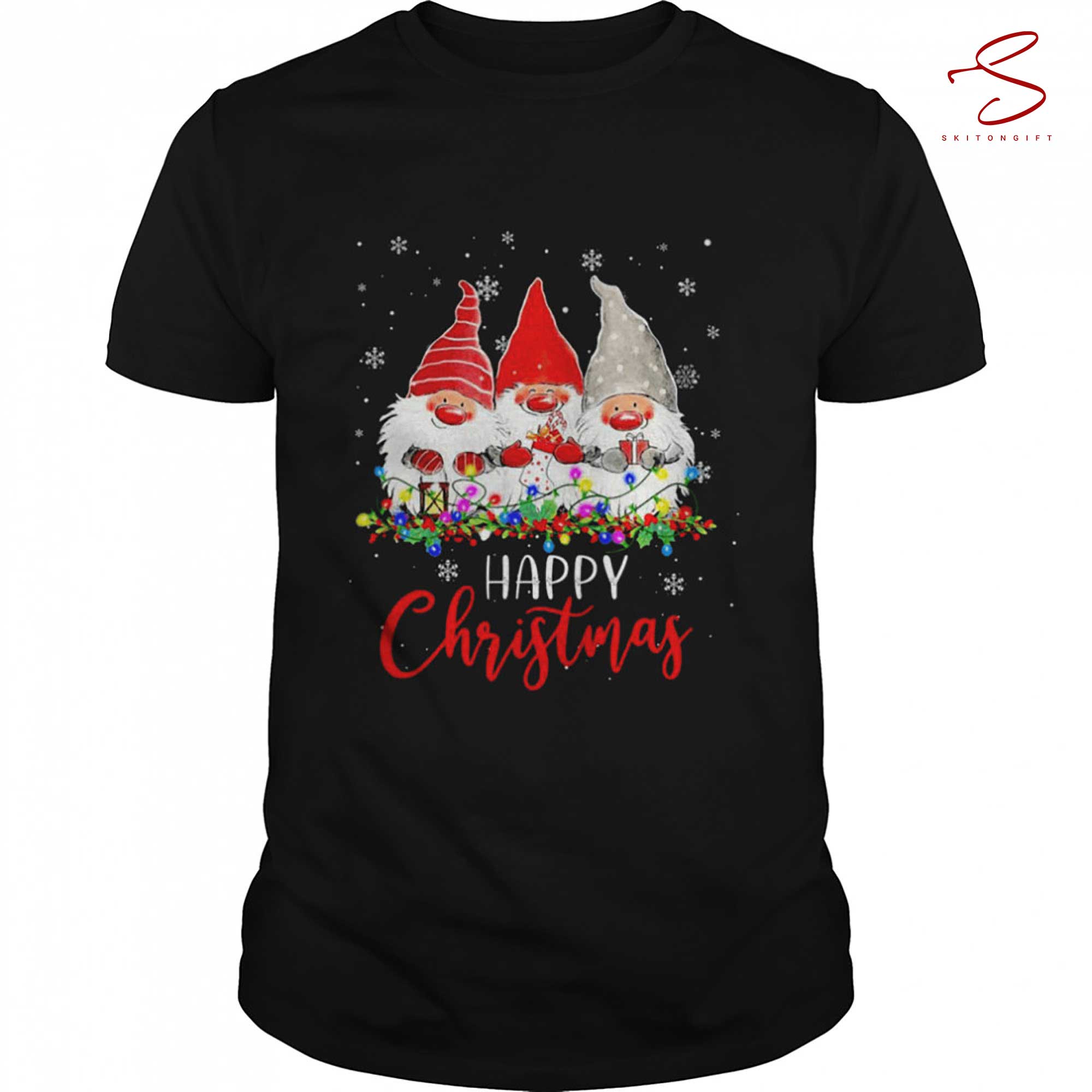 Skitongift Gnomes Christmas Lights Happy Christmas Shirt