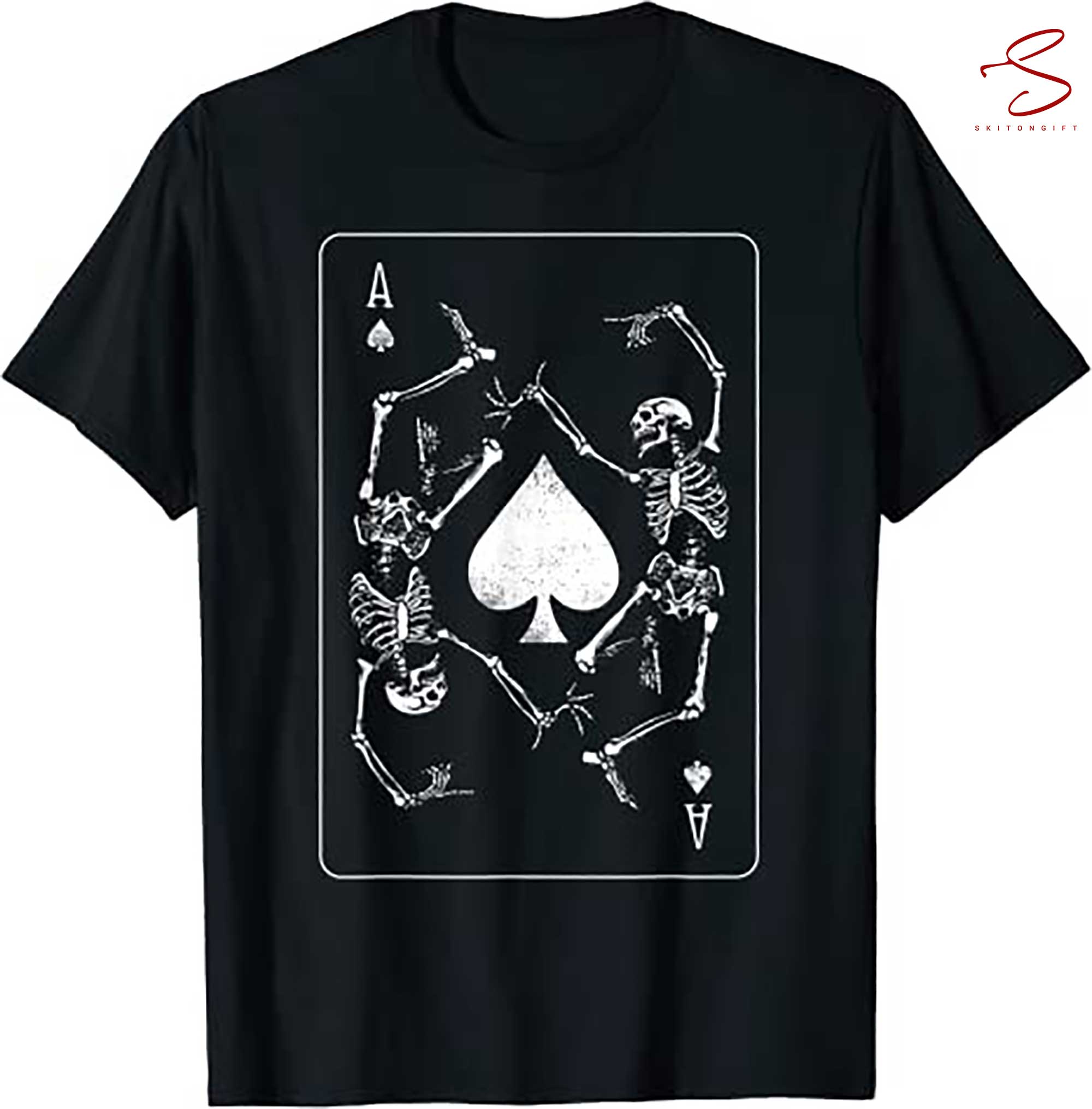 Skitongift Goth Punk Ace Of Spades Card Shark Gambler Skeleton T Shirt