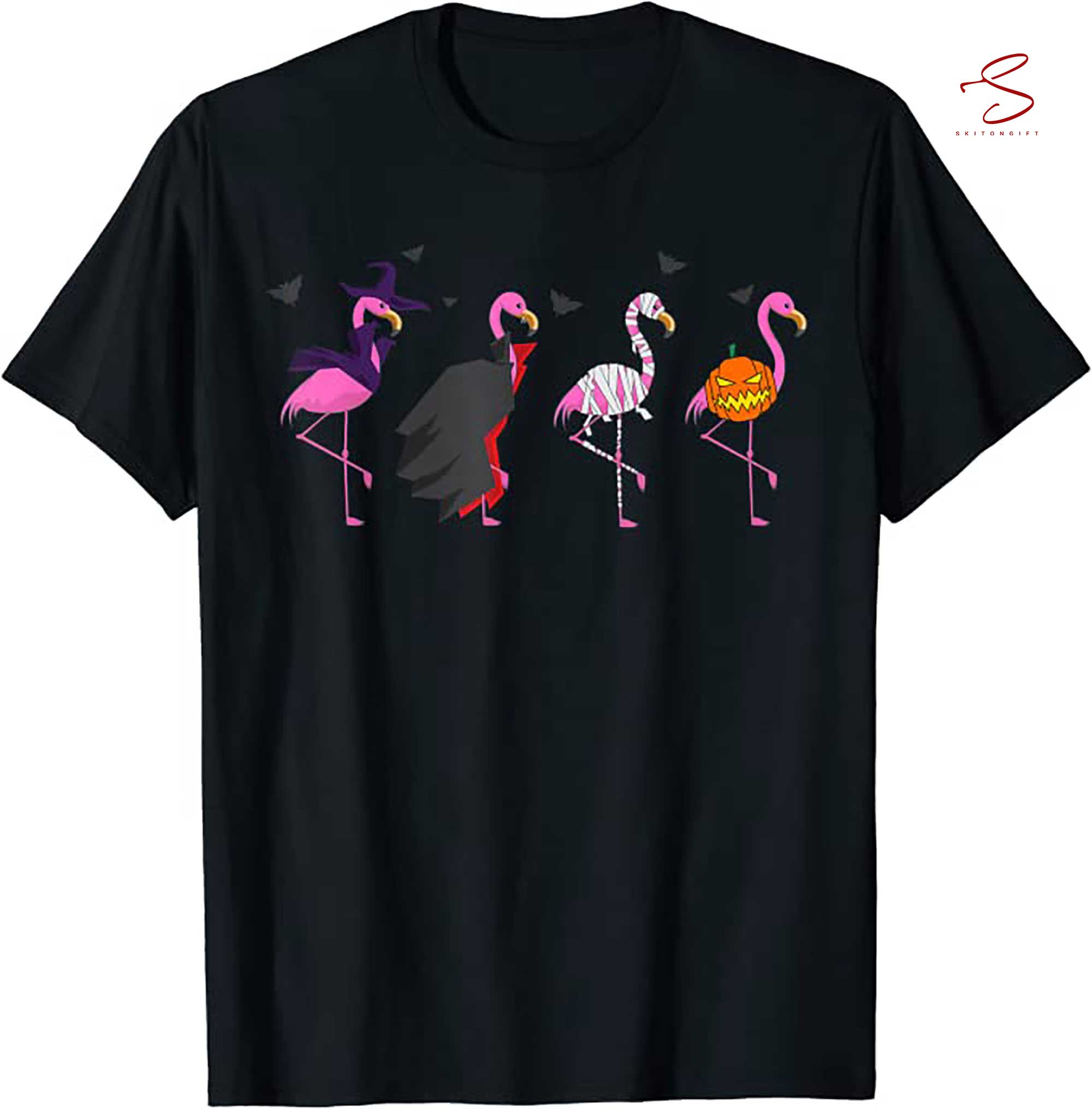 Skitongift Halloween Flamingo Costume Witch Vampire Mummy T Shirt