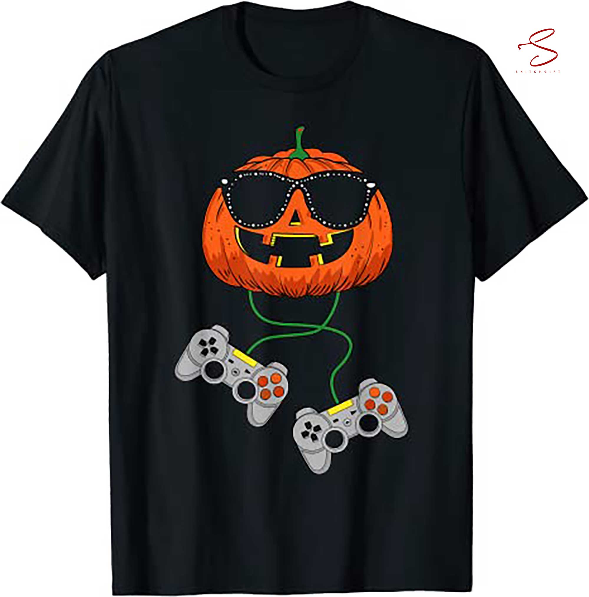 Skitongift Halloween Jack O Lantern Gamer Boys Kids Men Funny Halloween T Shirt