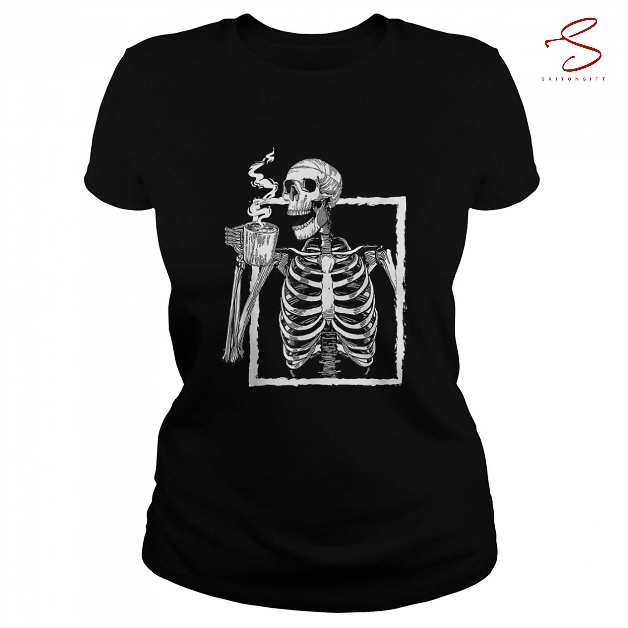Skitongift Halloween Skeleton Coffee Shirt Halloween Bone Coffee Lover T Shirt