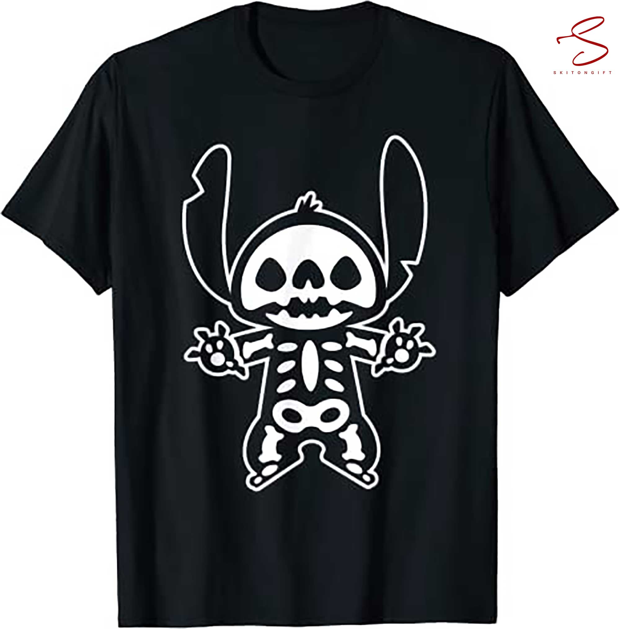 Skitongift Halloween Skeleton T Shirt Black