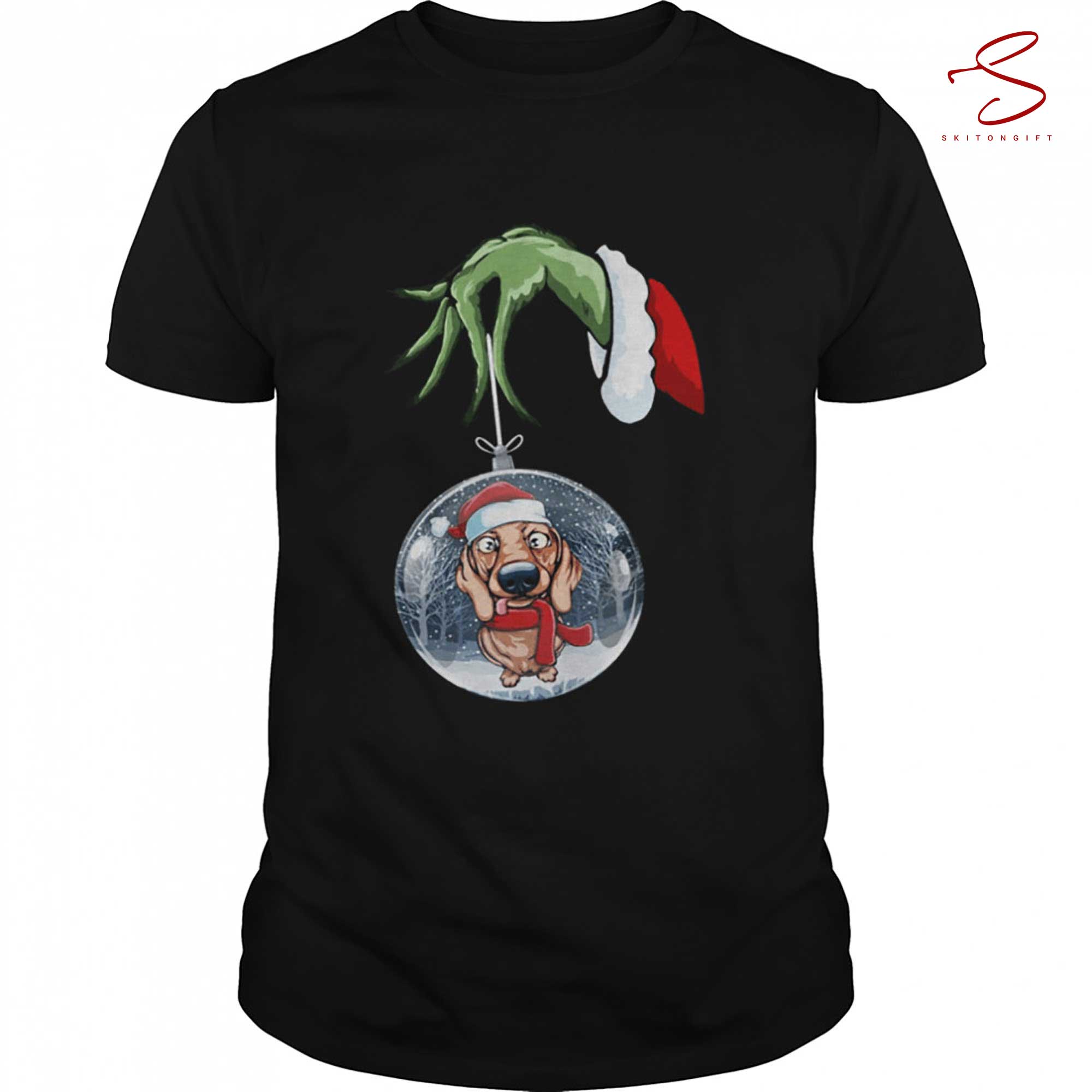 Skitongift Hand Holding Dachshund Christmas Shirt