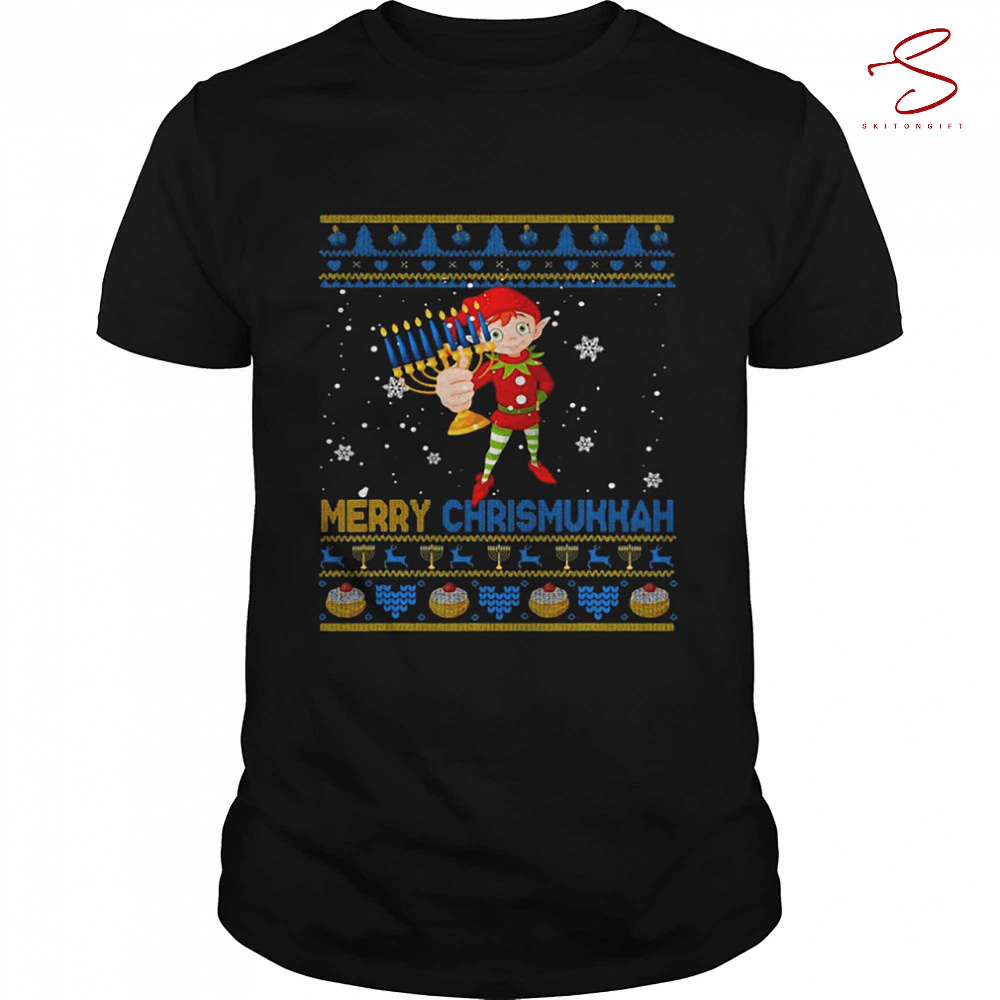 Skitongift Happy Chrismukkah Christmas Hanukkah Elf Menorah Sweater Shirt
