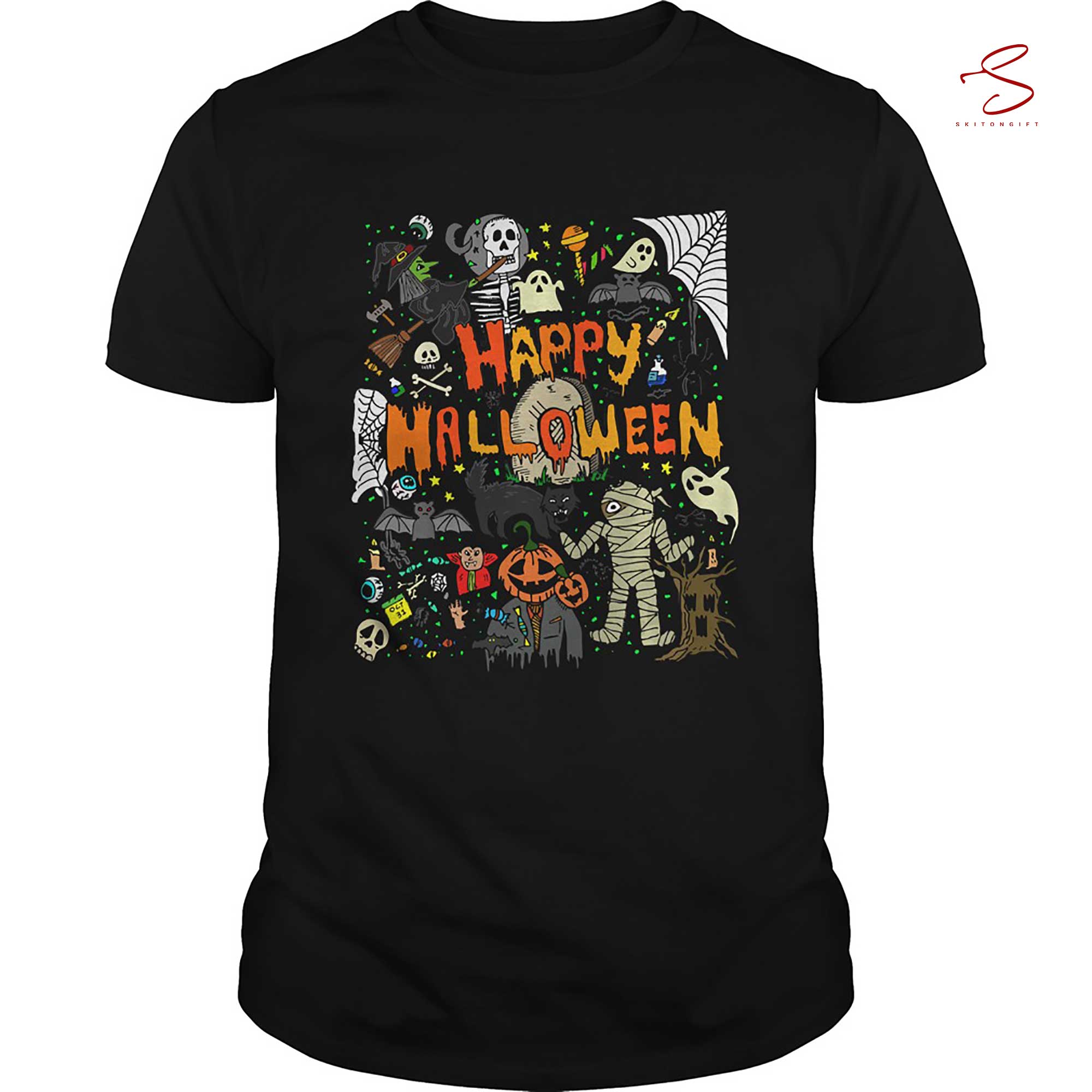 Skitongift Happy Halloween Scary Retro T Shirt