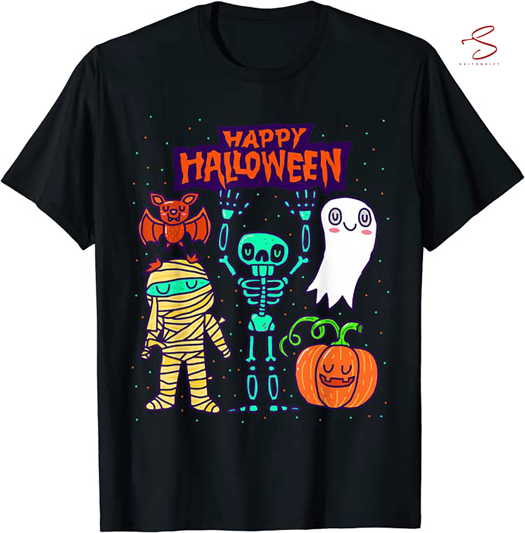 Skitongift Happy Halloween Skeleton Pumpkin Ghost Cute Kids Boys Girls T Shirt
