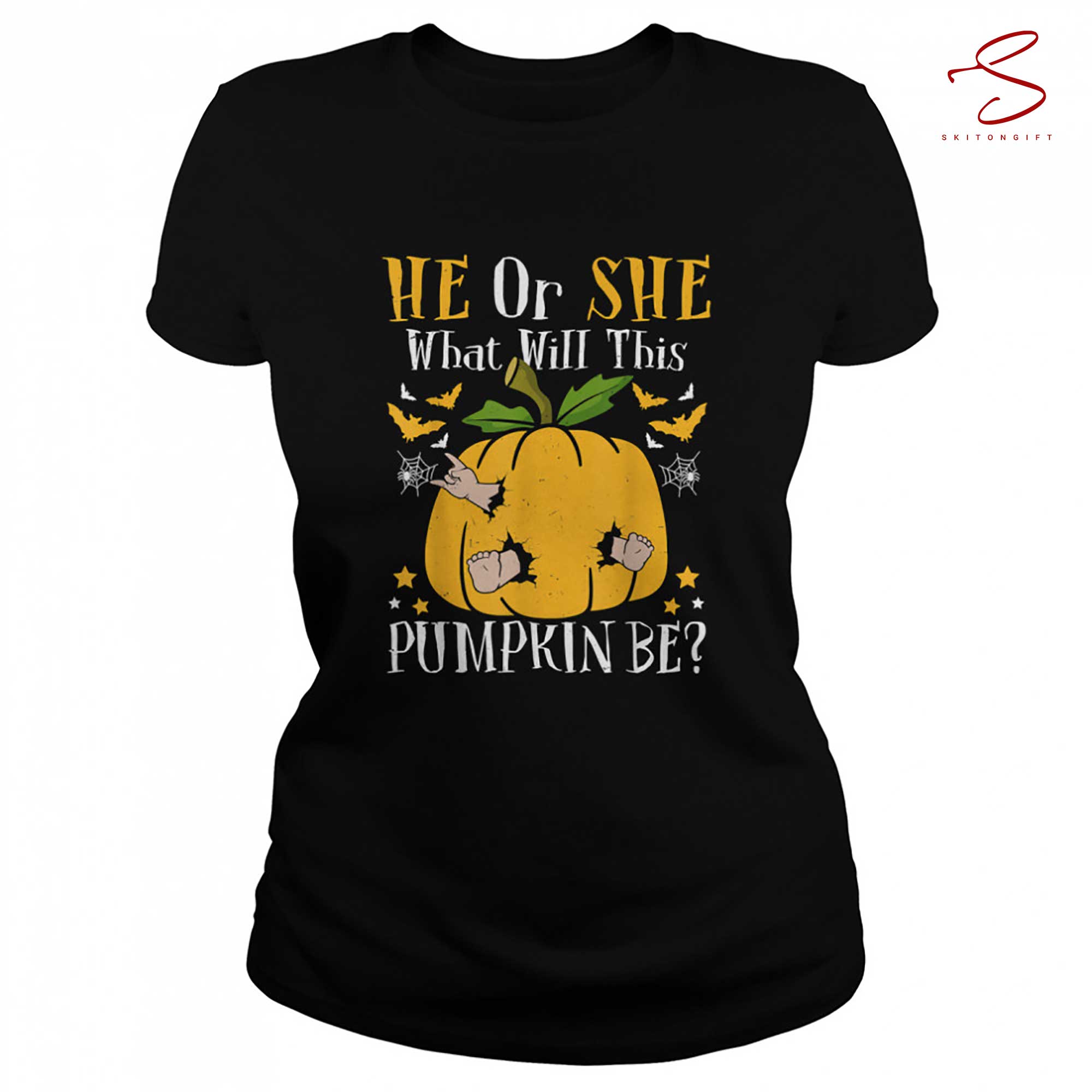 Skitongift He Or She What Will This Pumpkin Be Halloween Gender Reveal T Shirt