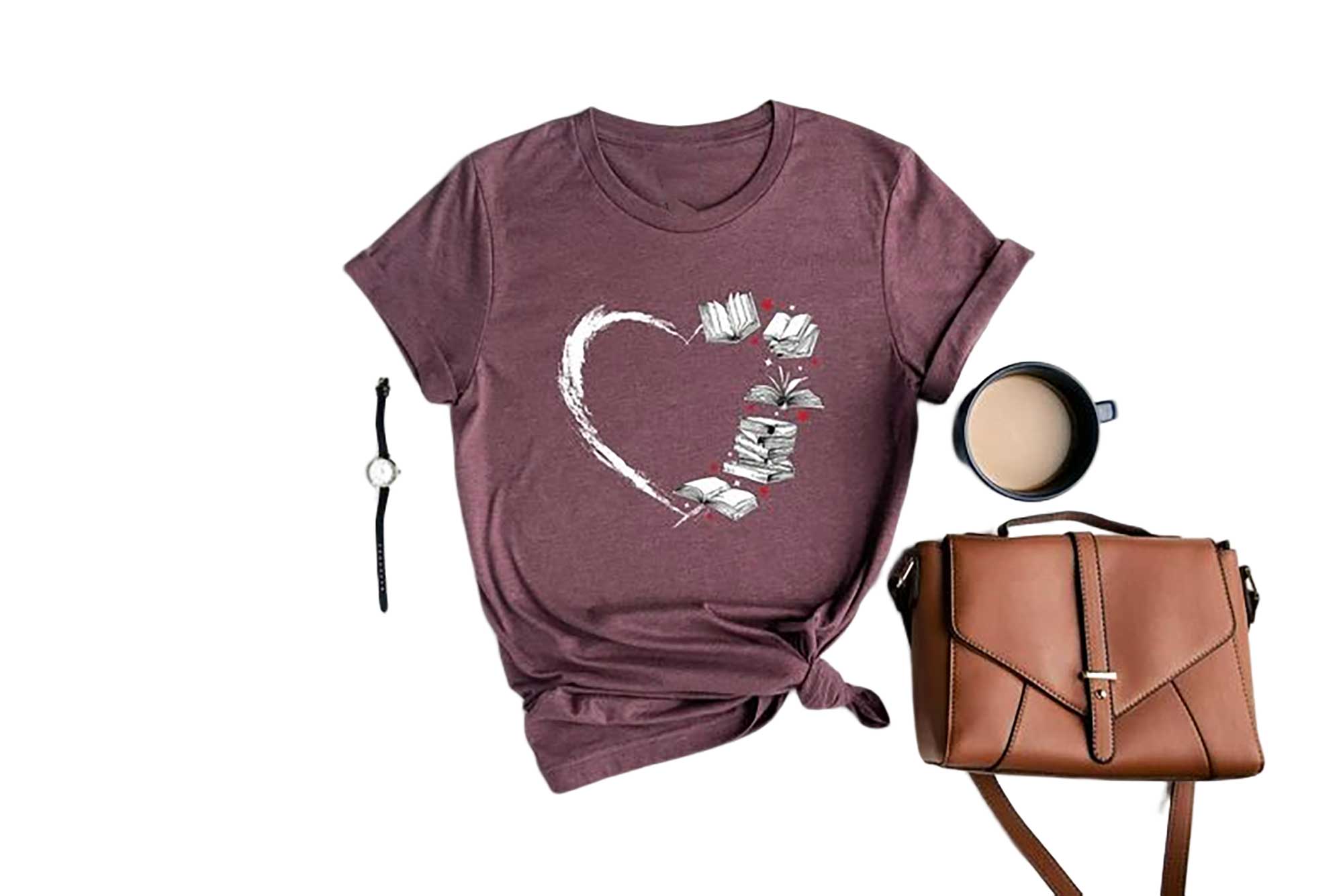 Skitongift Heart With Books White Shirt Book Lover Shirt Book Lover Gift Bookworm Shirt Bookish Shirt Funny Shirts Long Sleeve Tee Hoody Hoodie