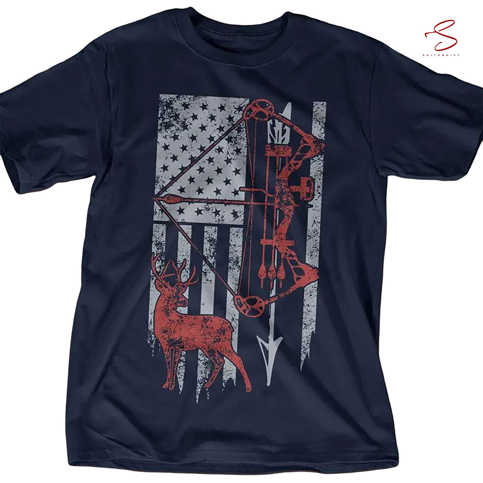 Skitongift Hunting Shirt With American Flag Bow Hunting T Shirt Hunting Gear 4 Men Women FatherS Day Hunting Gift Long Sleeve Tee Hoody Hoodie