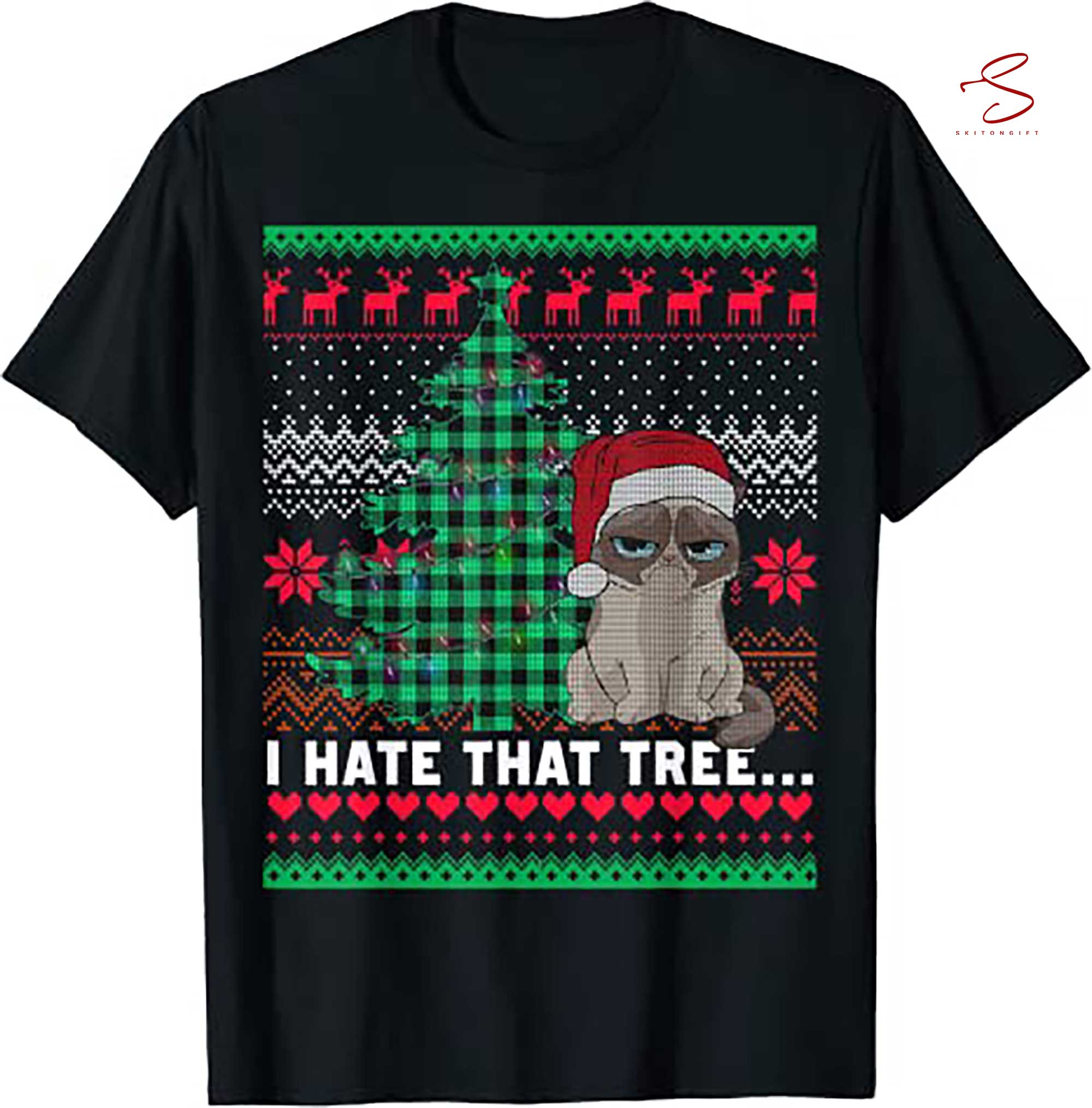 Skitongift I Hate That Tree Funny Cats Christmas Tree Xmas Sweater T Shirt