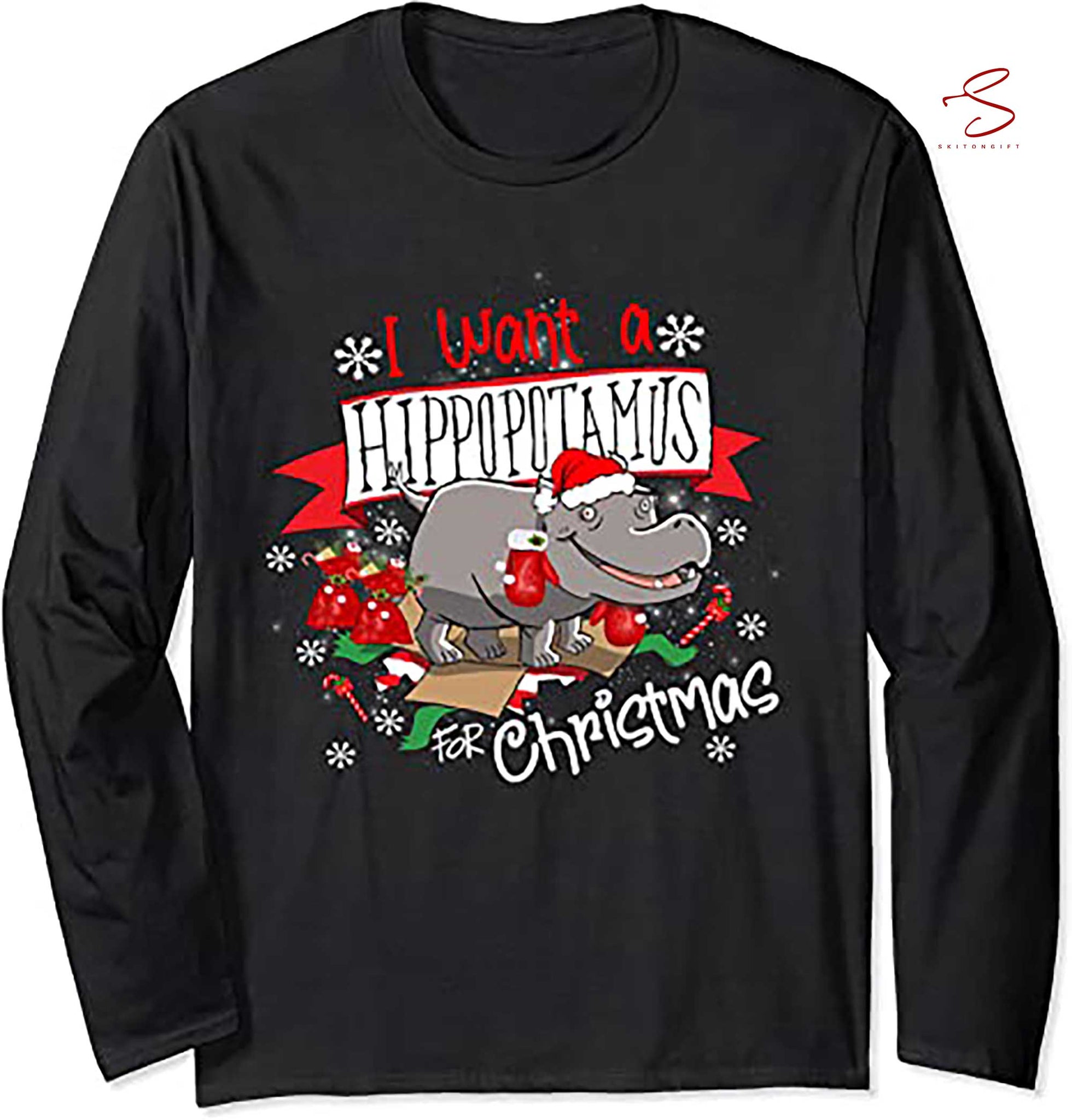 Skitongift I Want A Hippopotamus For Christmas Cute Gifts Xmas Costume Long Sleeve T Shirt