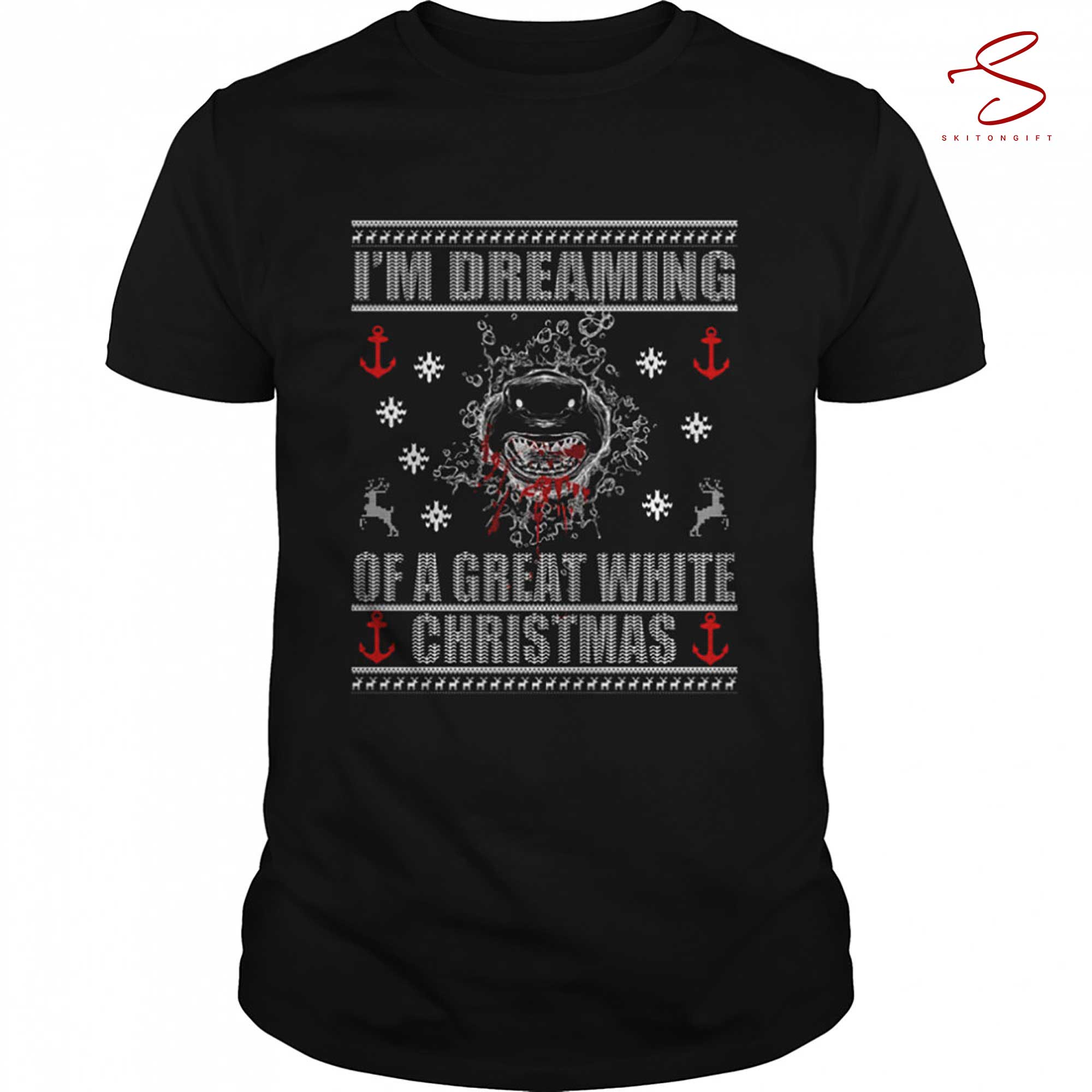 Skitongift Im Dreaming Of A Great White Ugly Christmas Scary Shark Shirt