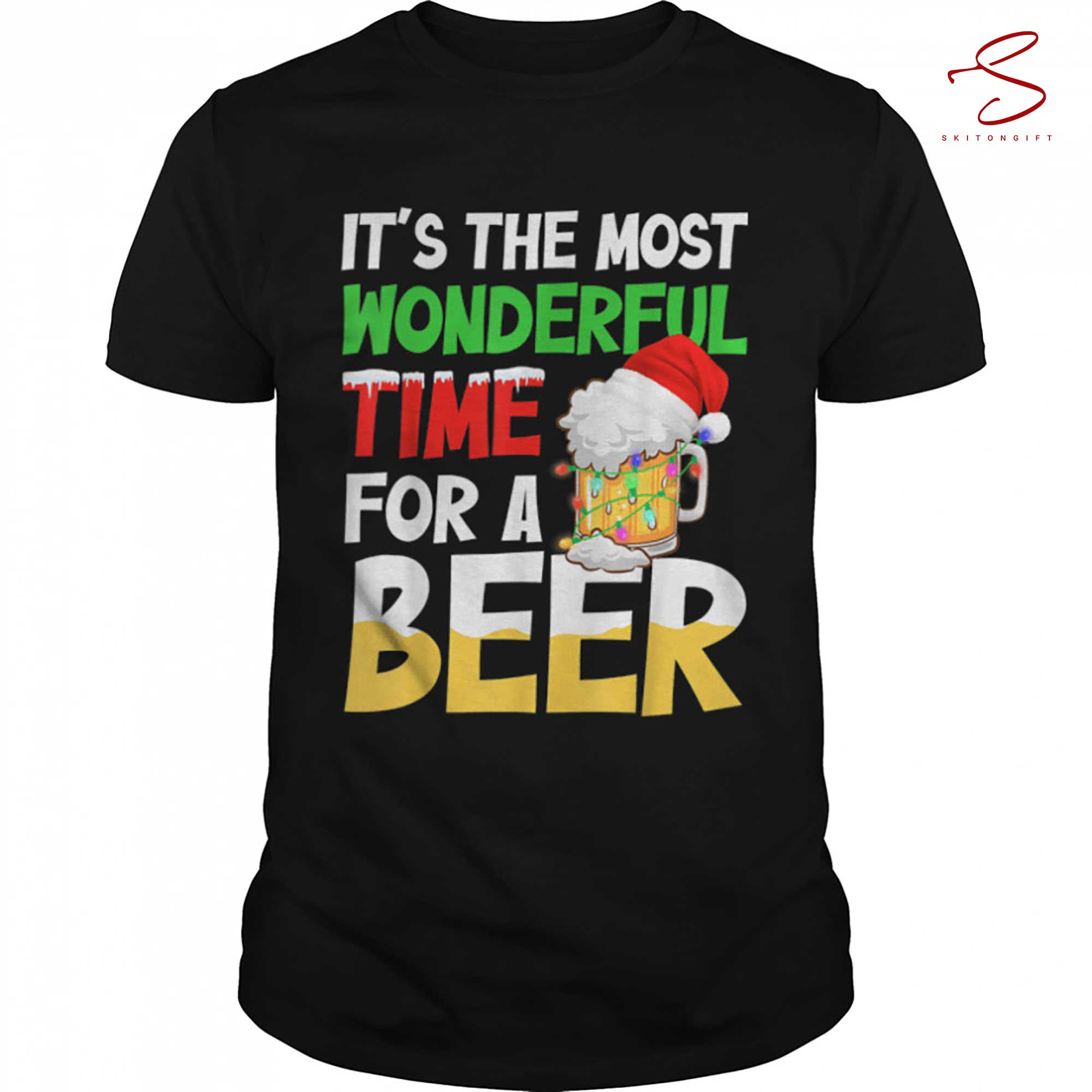 Skitongift Its The Most Wonderful Xmas Time For A Beer Santa Christmas T Shirt