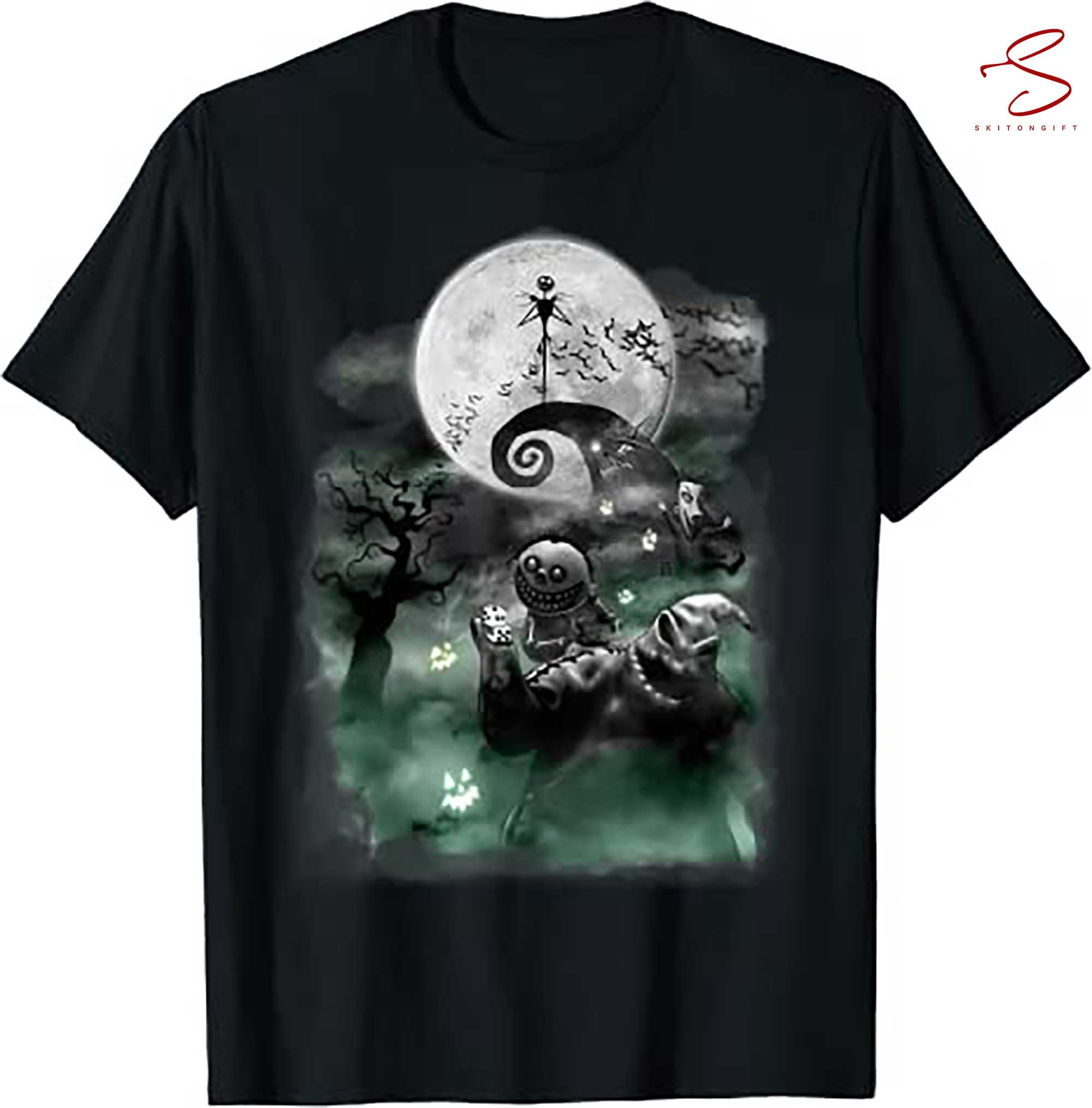 Skitongift Jack Skeleton Spooky T Shirt Haunted Scene T Shirt